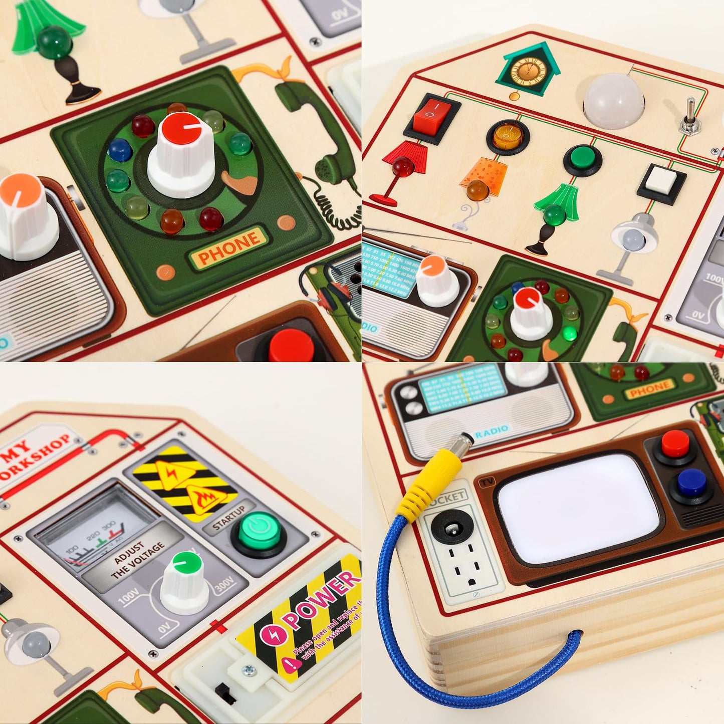 JAUNTY Montessori Wooden Busy Board for Toddlers | LED Light Switches & Role-Play Toys
