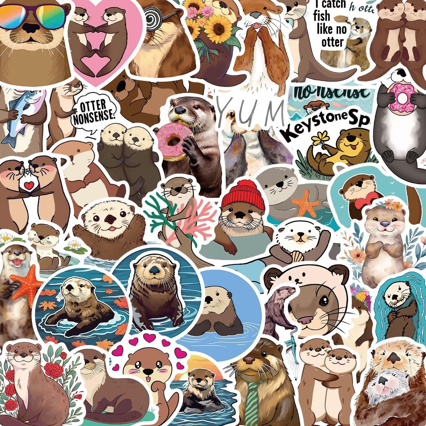 Jaurney Cute Otter Stickers – 50 Waterproof Kawaii Animals for Laptops & Water Bottles