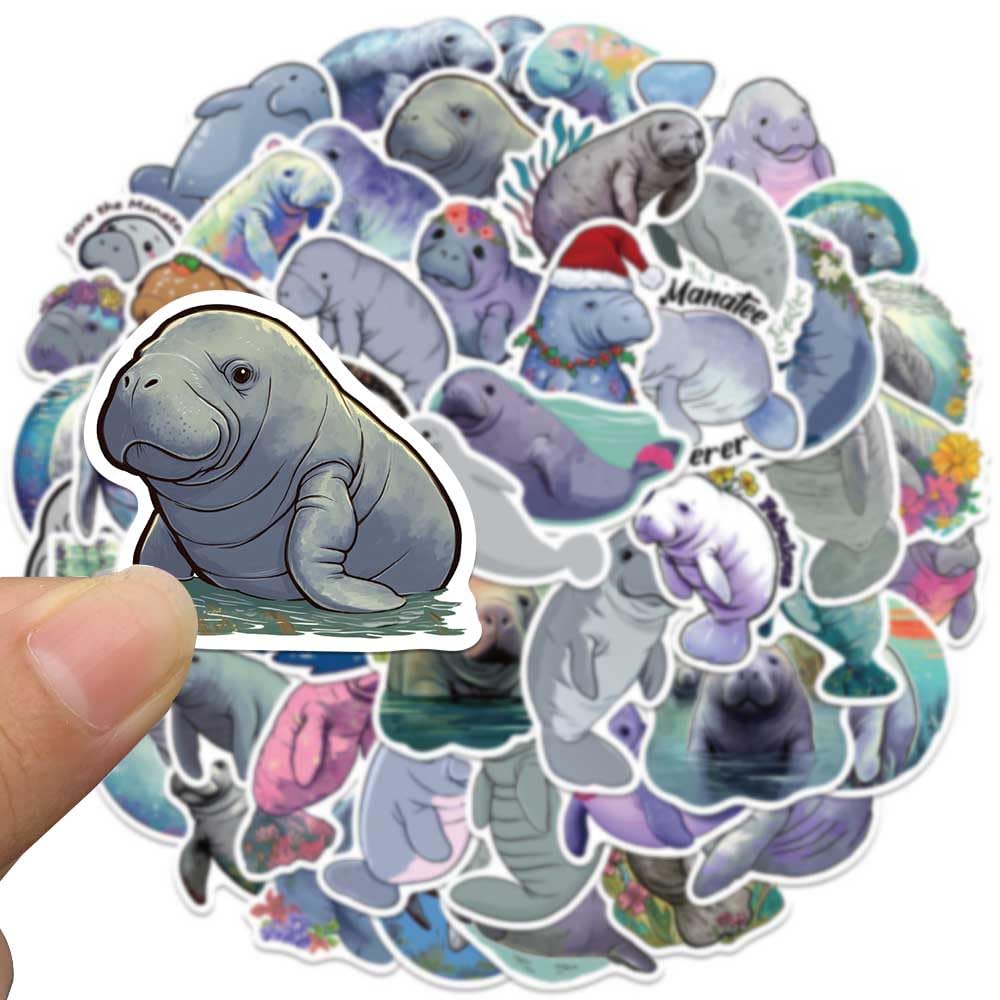 Jaurney Cute Manatee Waterproof Stickers – 50Pcs Vinyl Decals for Water Bottles & Gear