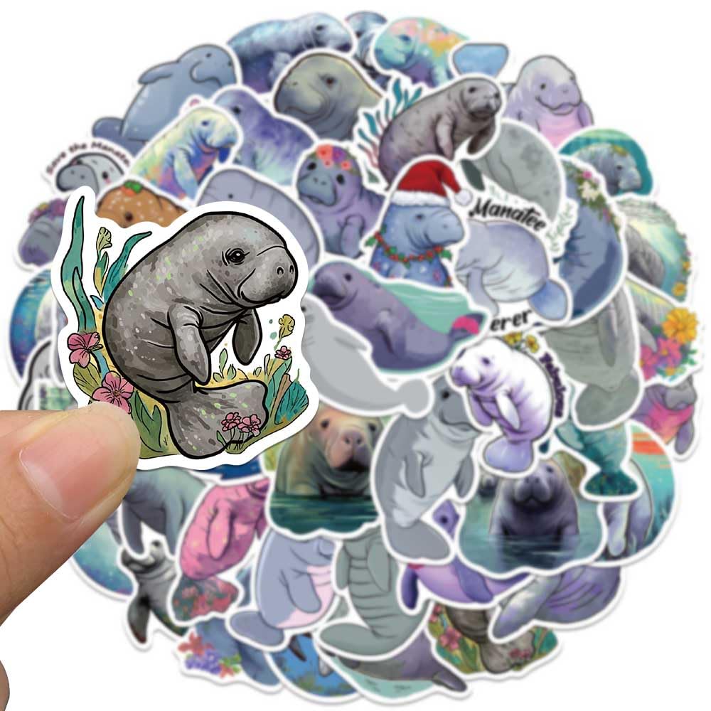 Jaurney Cute Manatee Waterproof Stickers – 50Pcs Vinyl Decals for Water Bottles & Gear
