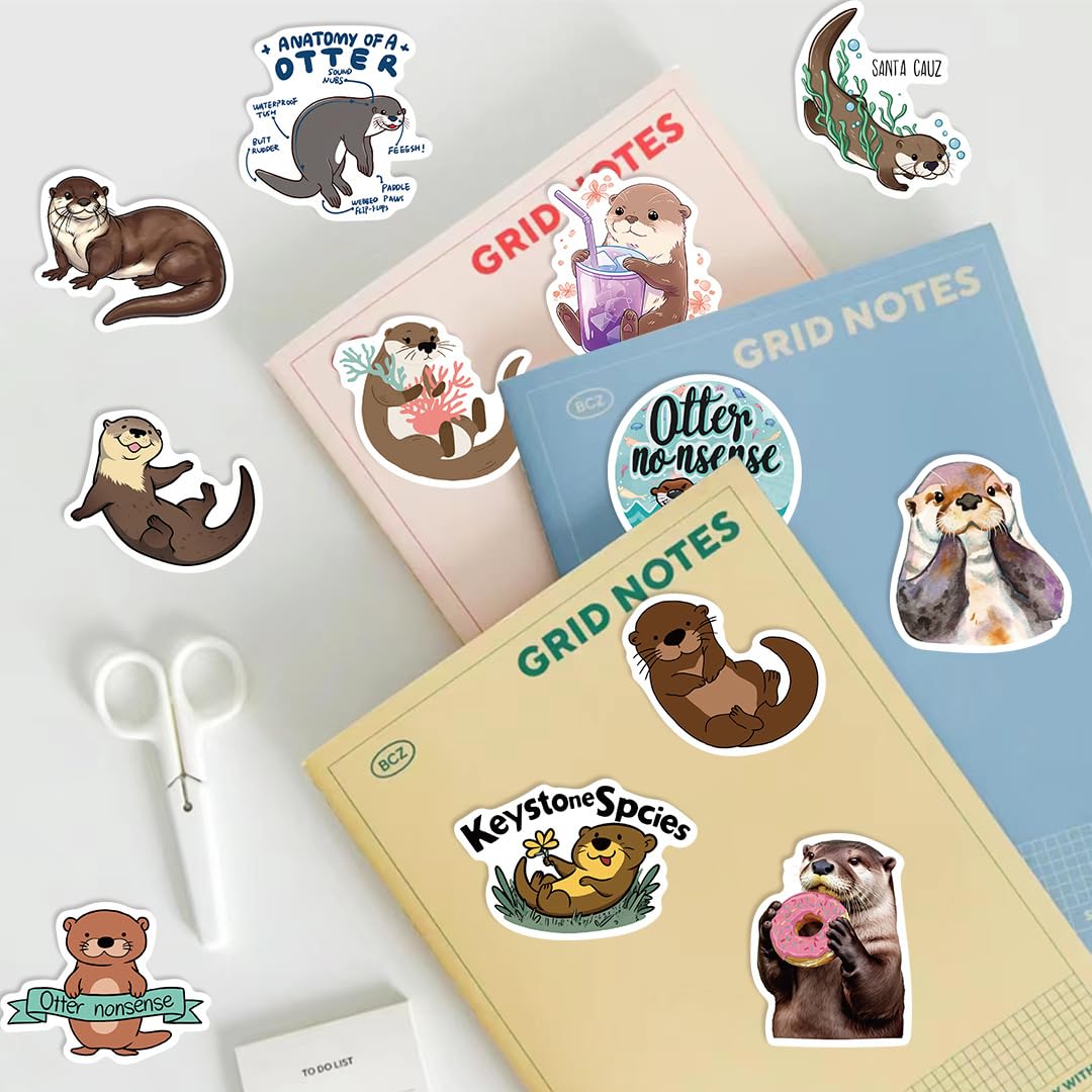 Jaurney Cute Otter Stickers – 50 Waterproof Kawaii Animals for Laptops & Water Bottles