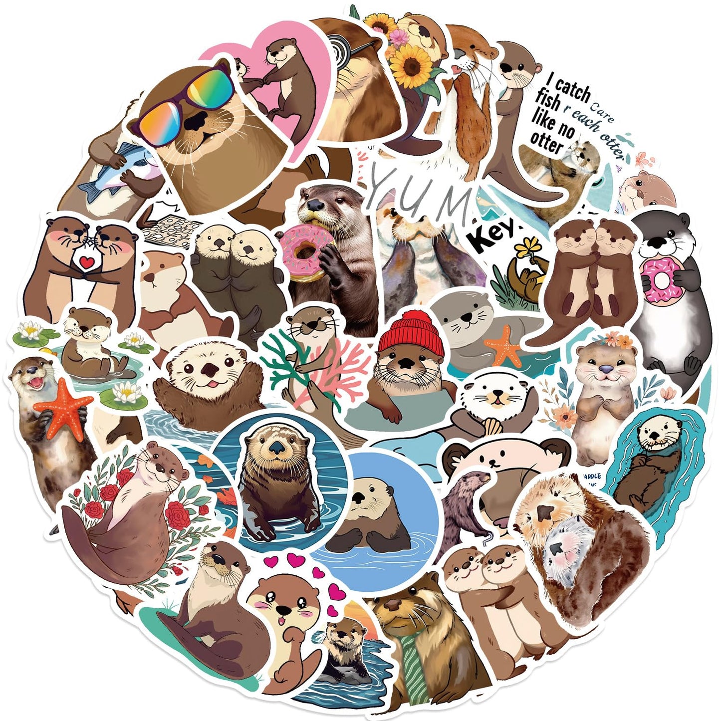 Jaurney Cute Otter Stickers – 50 Waterproof Kawaii Animals for Laptops & Water Bottles