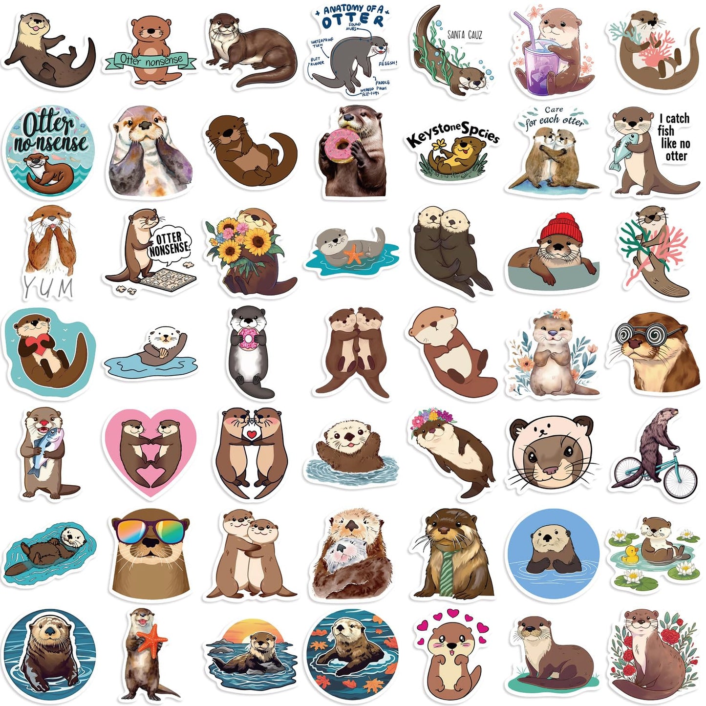 Jaurney Cute Otter Stickers – 50 Waterproof Kawaii Animals for Laptops & Water Bottles