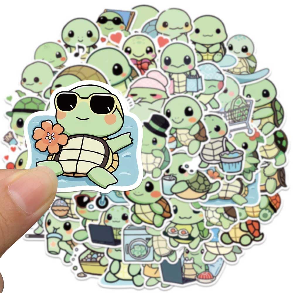Jaurney Cute Anime Turtle Waterproof Stickers – 50Pcs Kawaii Sea Turtle Vinyl Pack for Water Bottles, Laptops