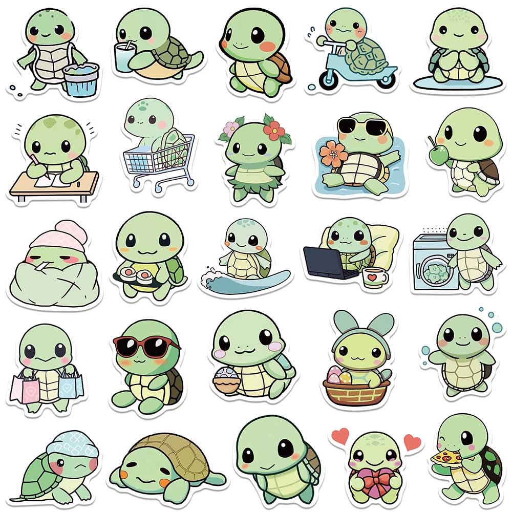 Jaurney Cute Anime Turtle Waterproof Stickers – 50Pcs Kawaii Sea Turtle Vinyl Pack for Water Bottles, Laptops