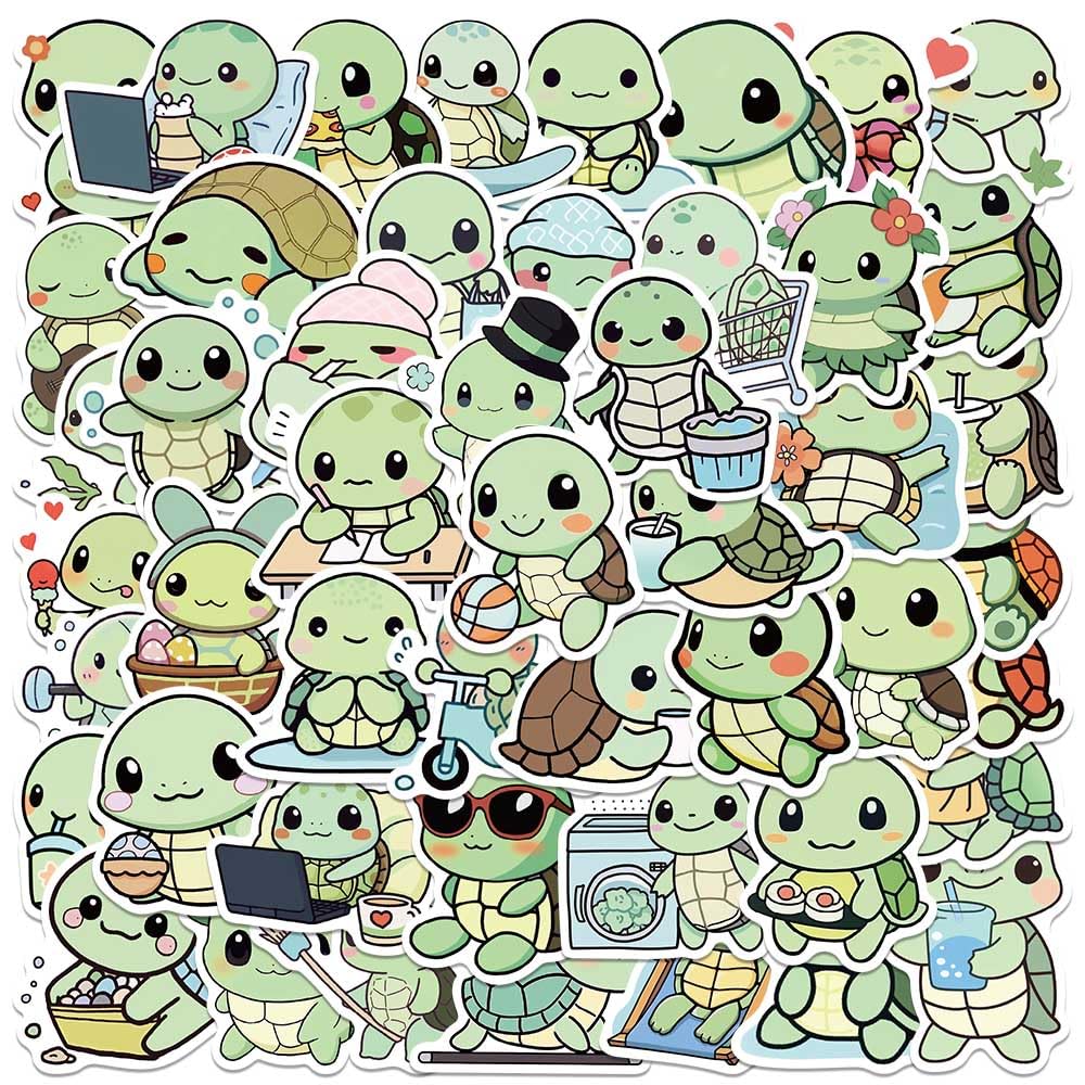 Jaurney Cute Anime Turtle Waterproof Stickers – 50Pcs Kawaii Sea Turtle Vinyl Pack for Water Bottles, Laptops