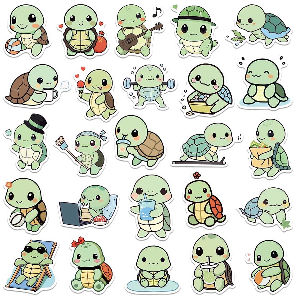Jaurney Cute Anime Turtle Waterproof Stickers – 50Pcs Kawaii Sea Turtle Vinyl Pack for Water Bottles, Laptops