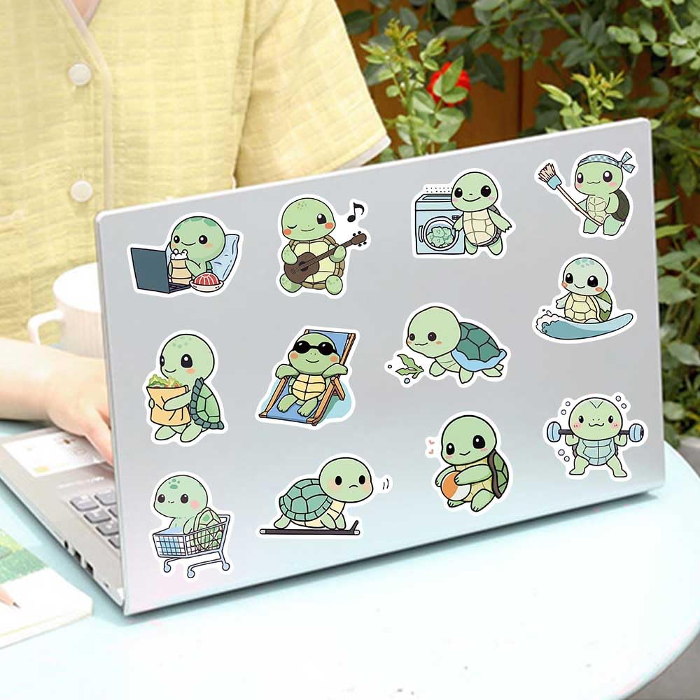 Jaurney Cute Anime Turtle Waterproof Stickers – 50Pcs Kawaii Sea Turtle Vinyl Pack for Water Bottles, Laptops