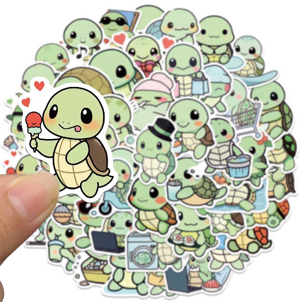 Jaurney Cute Anime Turtle Waterproof Stickers – 50Pcs Kawaii Sea Turtle Vinyl Pack for Water Bottles, Laptops