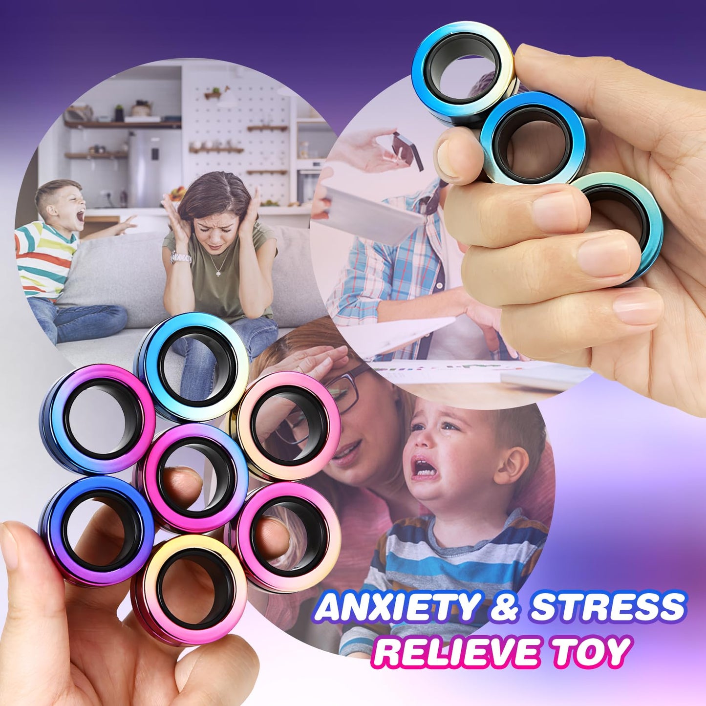 Jawhock 9 Pack Magnetic Fidget Rings — Sensory Toy Set for Focus, Anxiety, and ADHD
