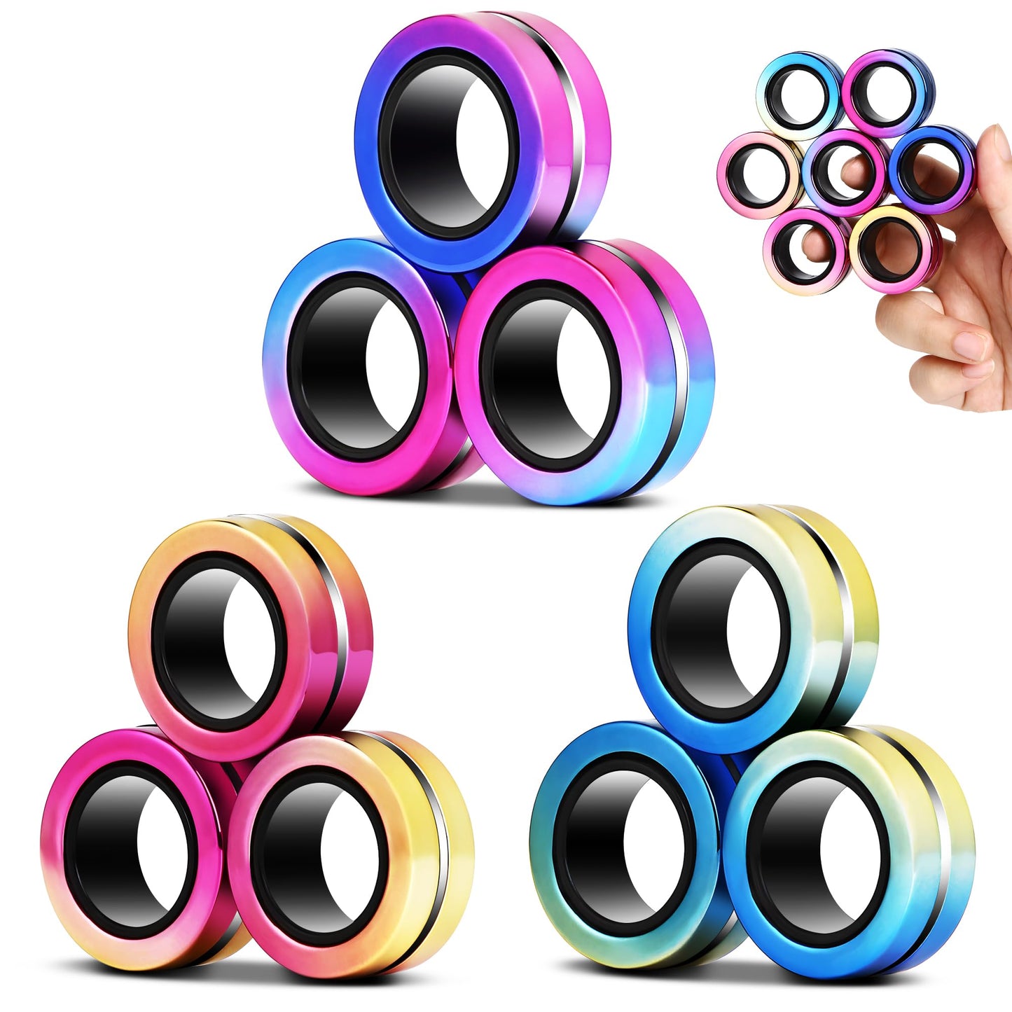 Jawhock 9 Pack Magnetic Fidget Rings — Sensory Toy Set for Focus, Anxiety, and ADHD