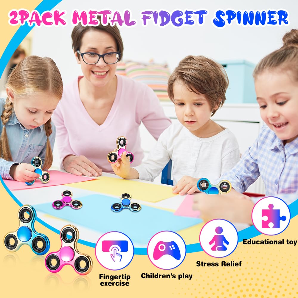 Jawhock Fidget Spinner 2 Pack – Metal Spin Toys for Focus, Stress Relief (Rose Gold & Blue Gold)