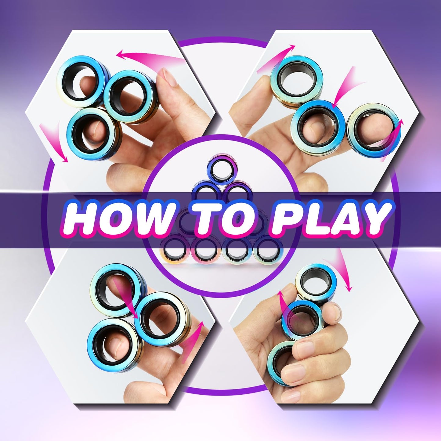 Jawhock 9 Pack Magnetic Fidget Rings — Sensory Toy Set for Focus, Anxiety, and ADHD