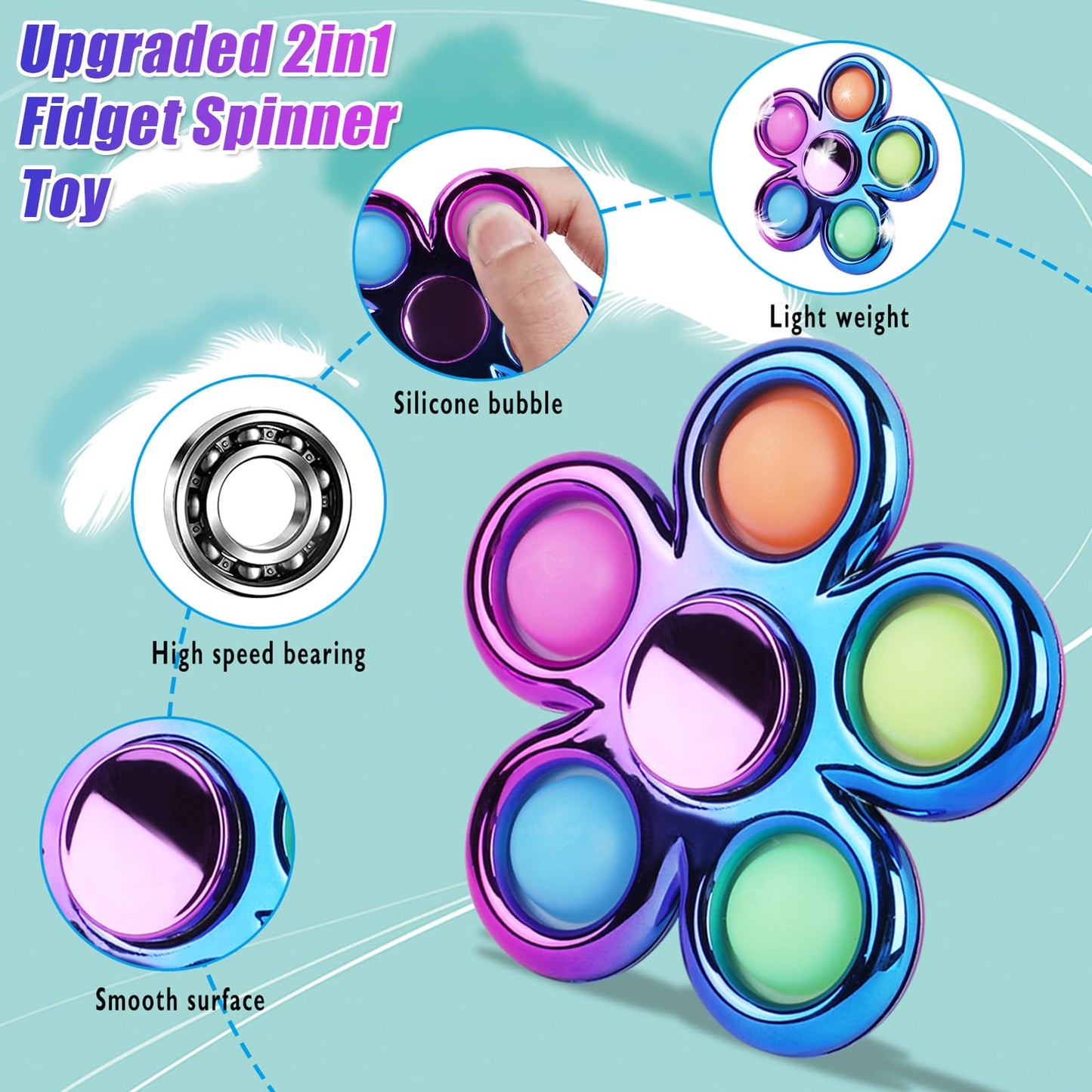 Jawhock Pop Fidget Spinner 3-Pack – Valentines Day Gifts, Sensory Toys for Kids & Adults