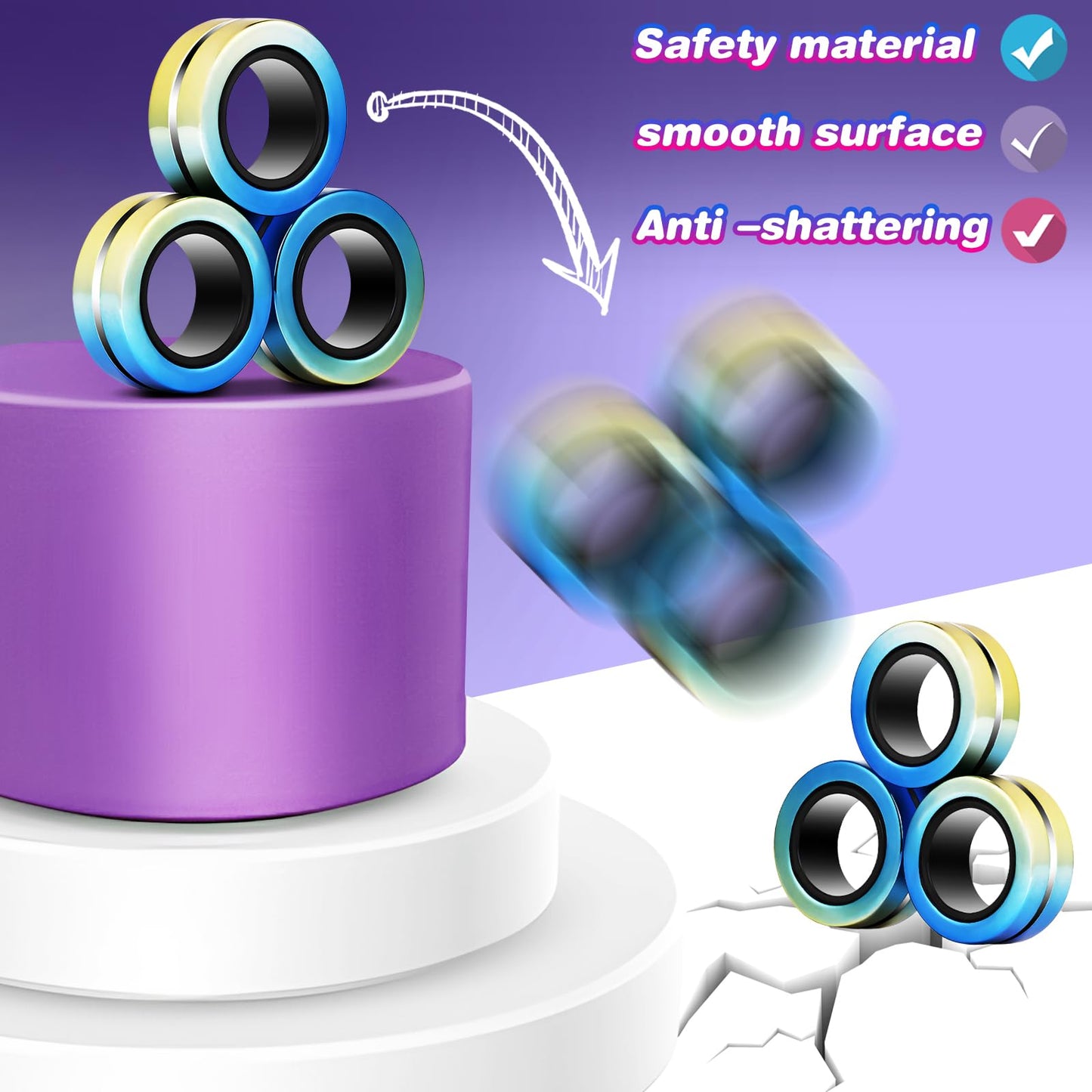 Jawhock 9 Pack Magnetic Fidget Rings — Sensory Toy Set for Focus, Anxiety, and ADHD