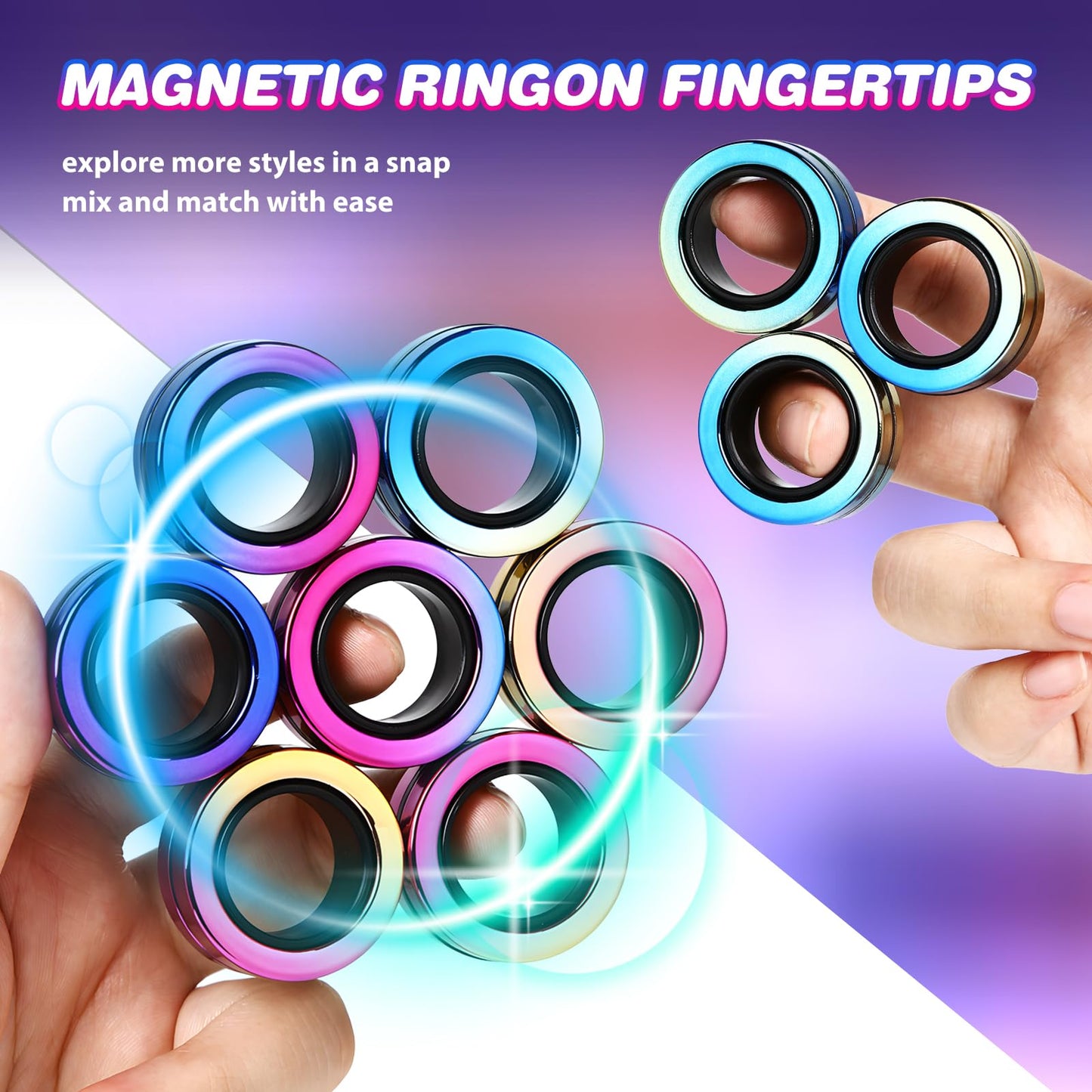 Jawhock 9 Pack Magnetic Fidget Rings — Sensory Toy Set for Focus, Anxiety, and ADHD