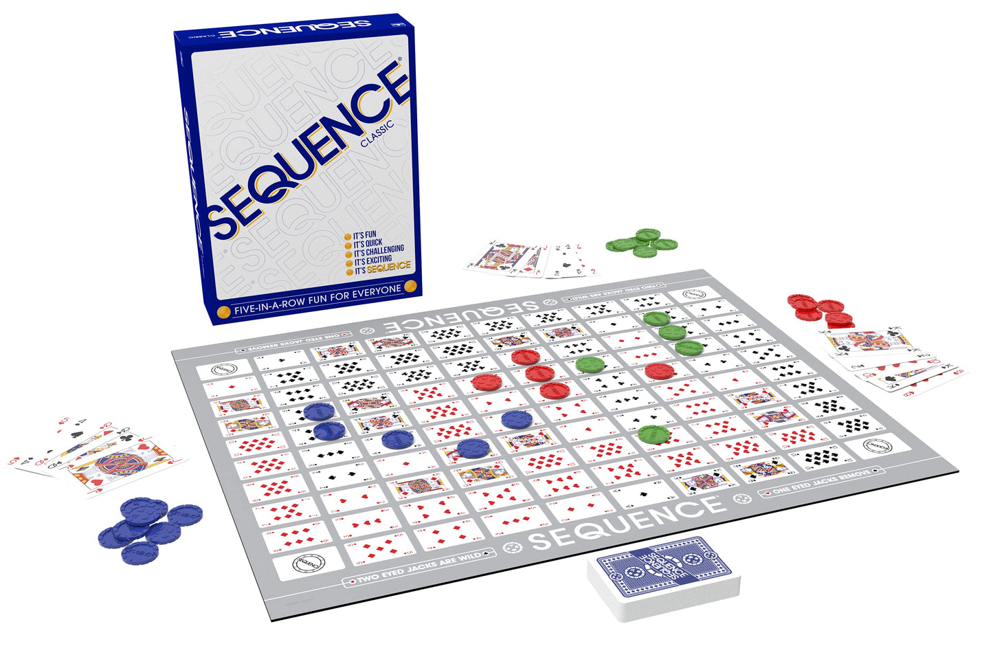 Jax SEQUENCE – Original Folding Board Game with Cards & Chips | 2 Decks, 2-12 Players