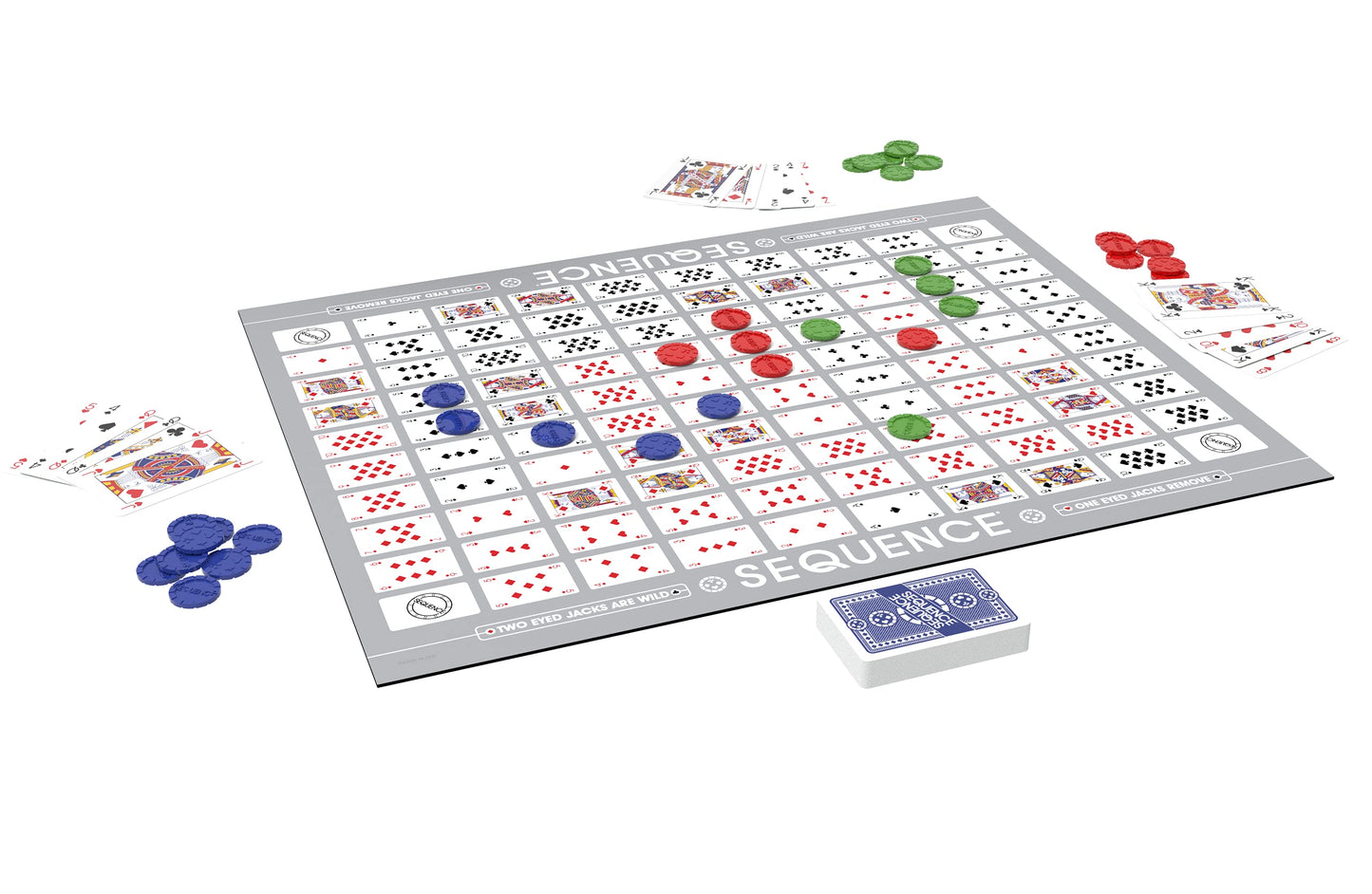 Jax SEQUENCE – Original Folding Board Game with Cards & Chips | 2 Decks, 2-12 Players