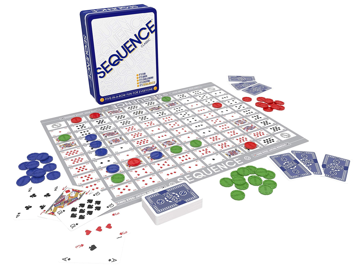 Sequence in a Tin by Jax – Five-in-a-Row Strategy Game for 2–12 Players, Ages 7+