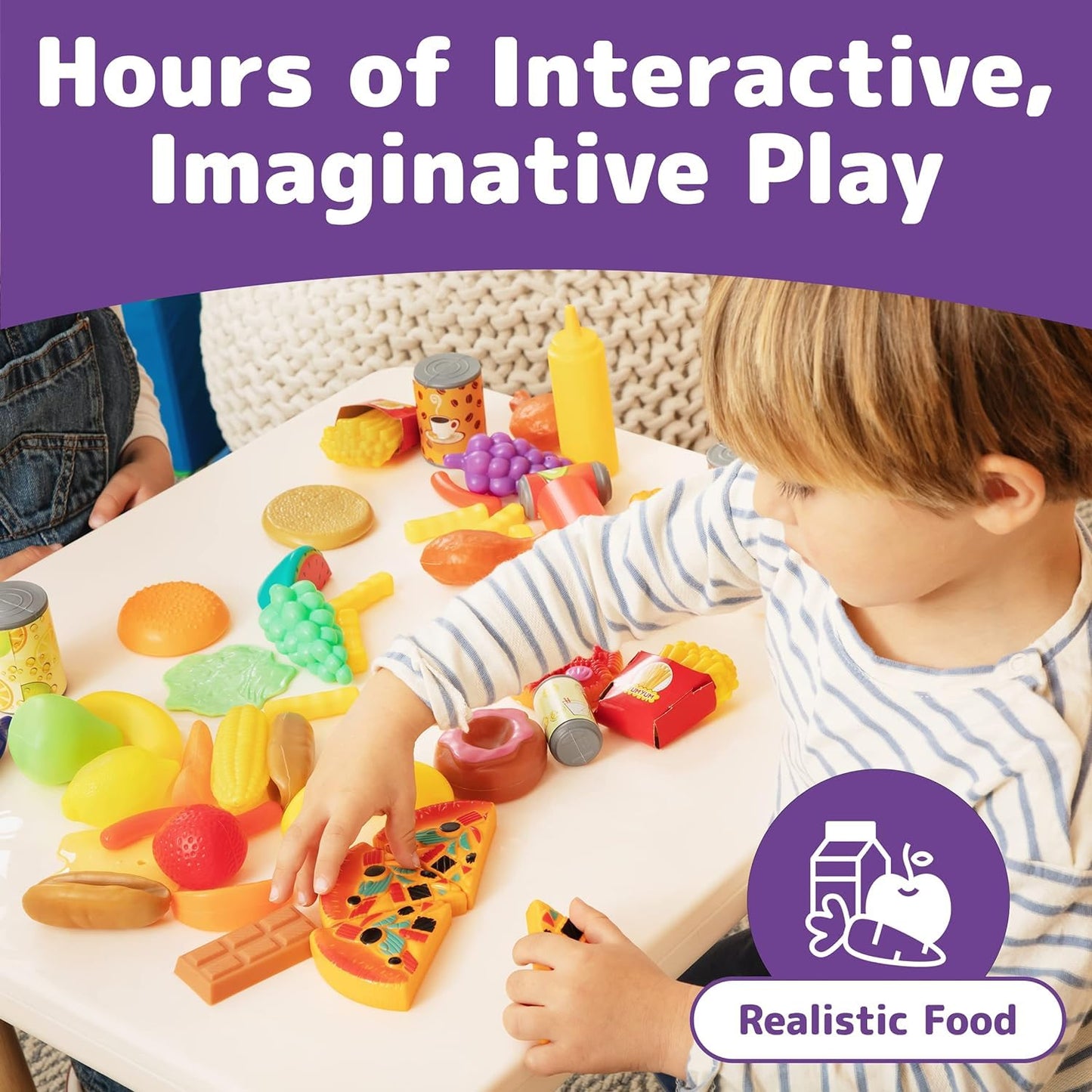 JaxoJoy 122-Piece Pretend Food Set for Kids | Realistic Kitchen Toys