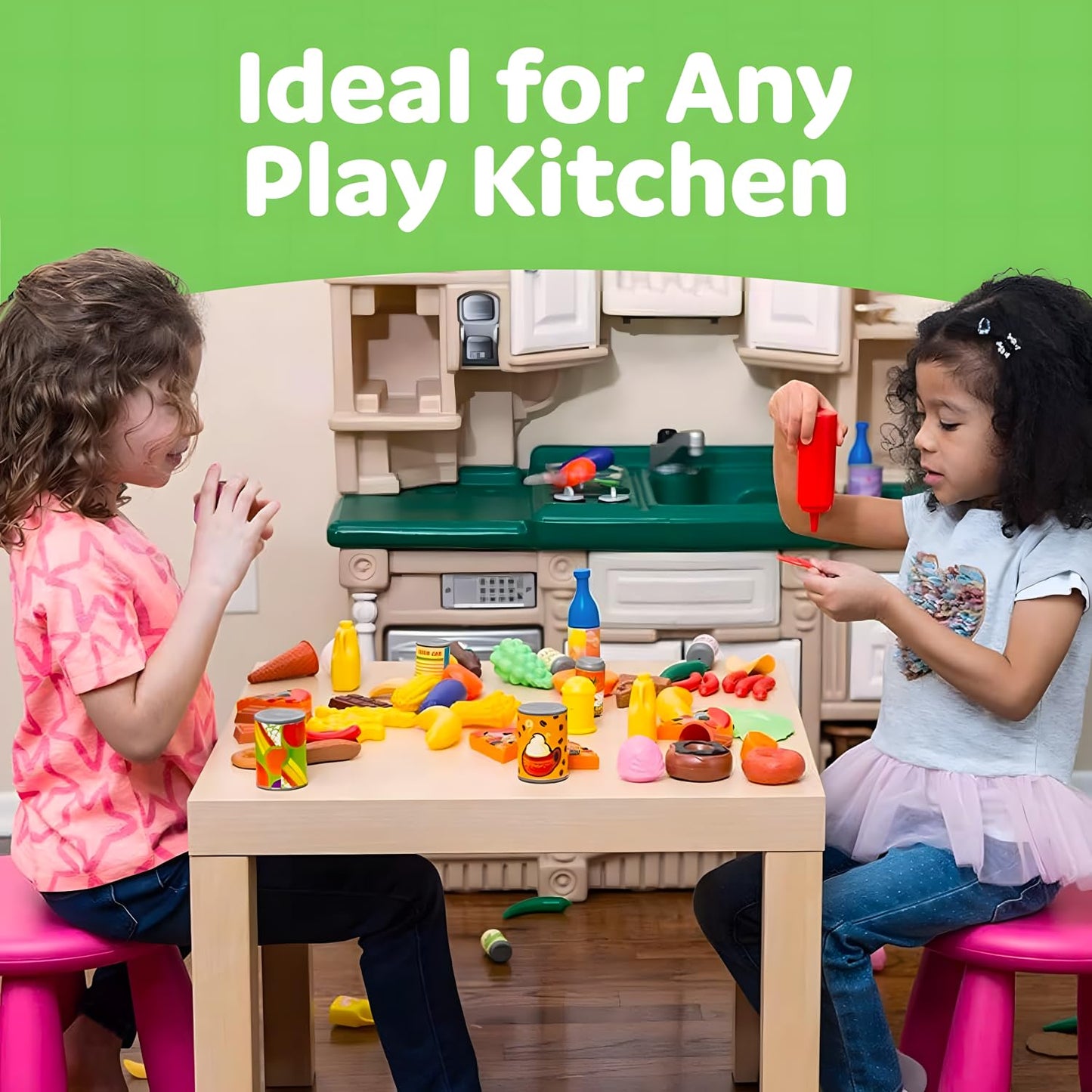 JaxoJoy 122-Piece Pretend Food Set for Kids | Realistic Kitchen Toys