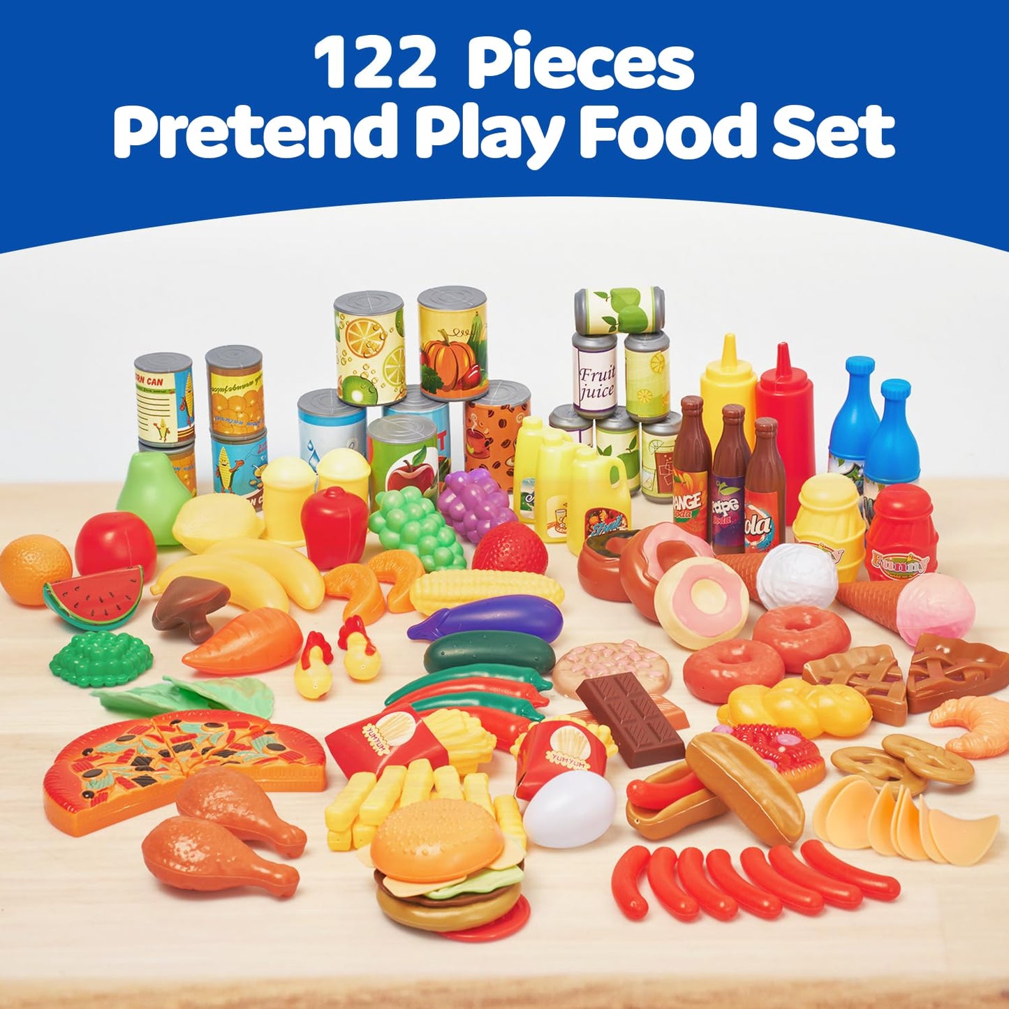 JaxoJoy 122-Piece Pretend Food Set for Kids | Realistic Kitchen Toys