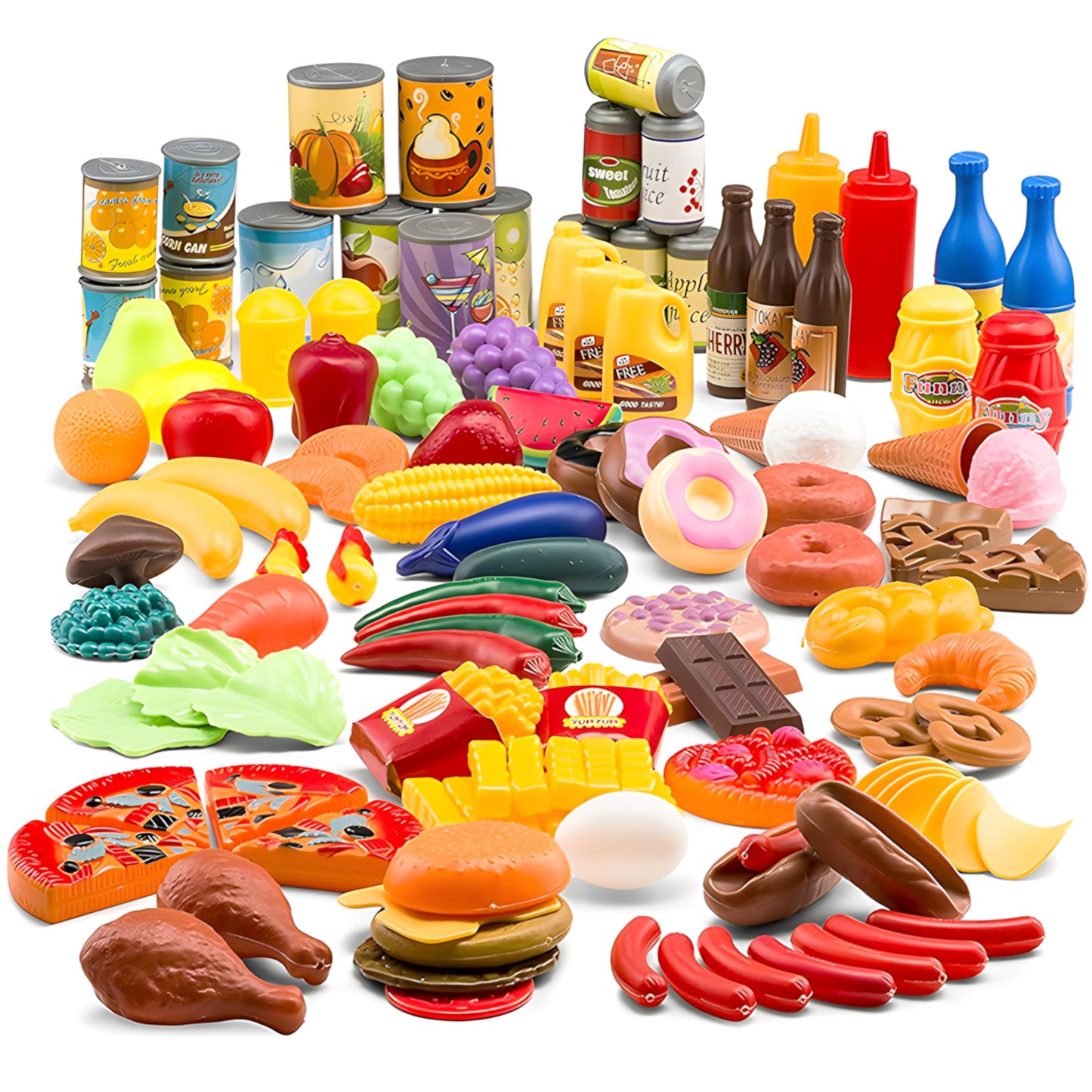 JaxoJoy 122-Piece Pretend Food Set for Kids | Realistic Kitchen Toys