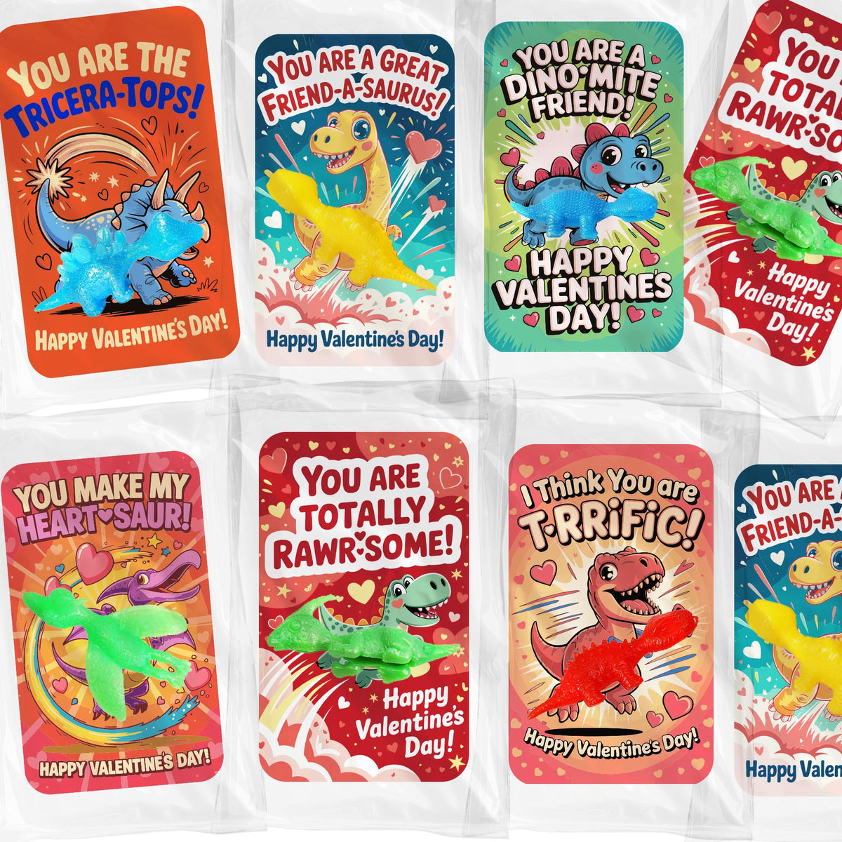 JAXXERO 24-Pack Valentines Day Cards with Slingshot Dinosaur Toys for Kids