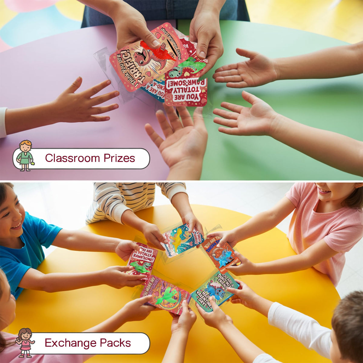 JAXXERO 24-Pack Valentines Day Cards with Slingshot Dinosaur Toys for Kids