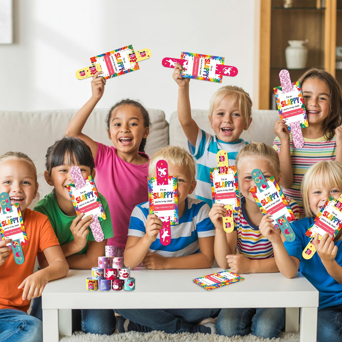 JAXXERO 24 Pack Valentines Day Cards with Slap Bracelets for Kids | Classroom Exchange