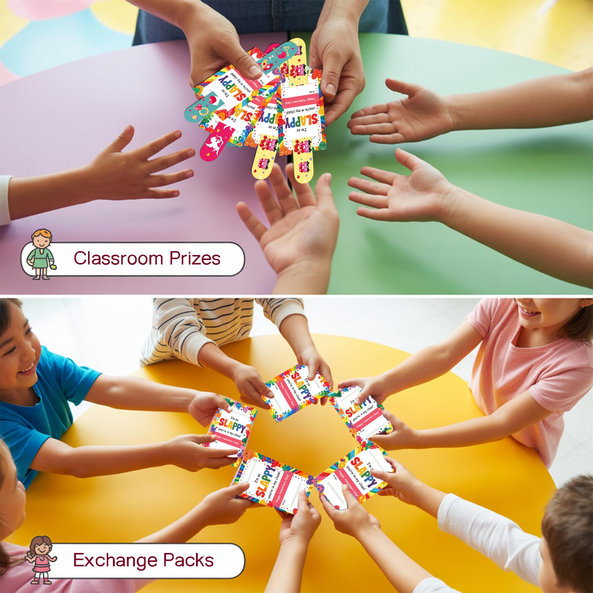 JAXXERO 24 Pack Valentines Day Cards with Slap Bracelets for Kids | Classroom Exchange