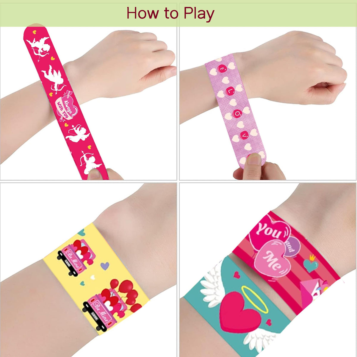 JAXXERO 24 Pack Valentines Day Cards with Slap Bracelets for Kids | Classroom Exchange