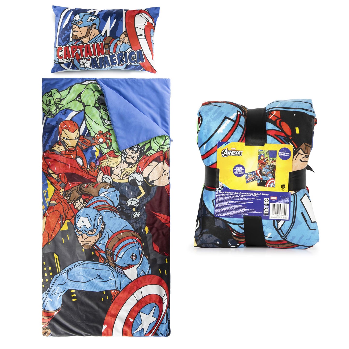 Jay Franco Avengers Slumber Bag & Pillow Set – 54x27 in Nap Mat for Sleepovers