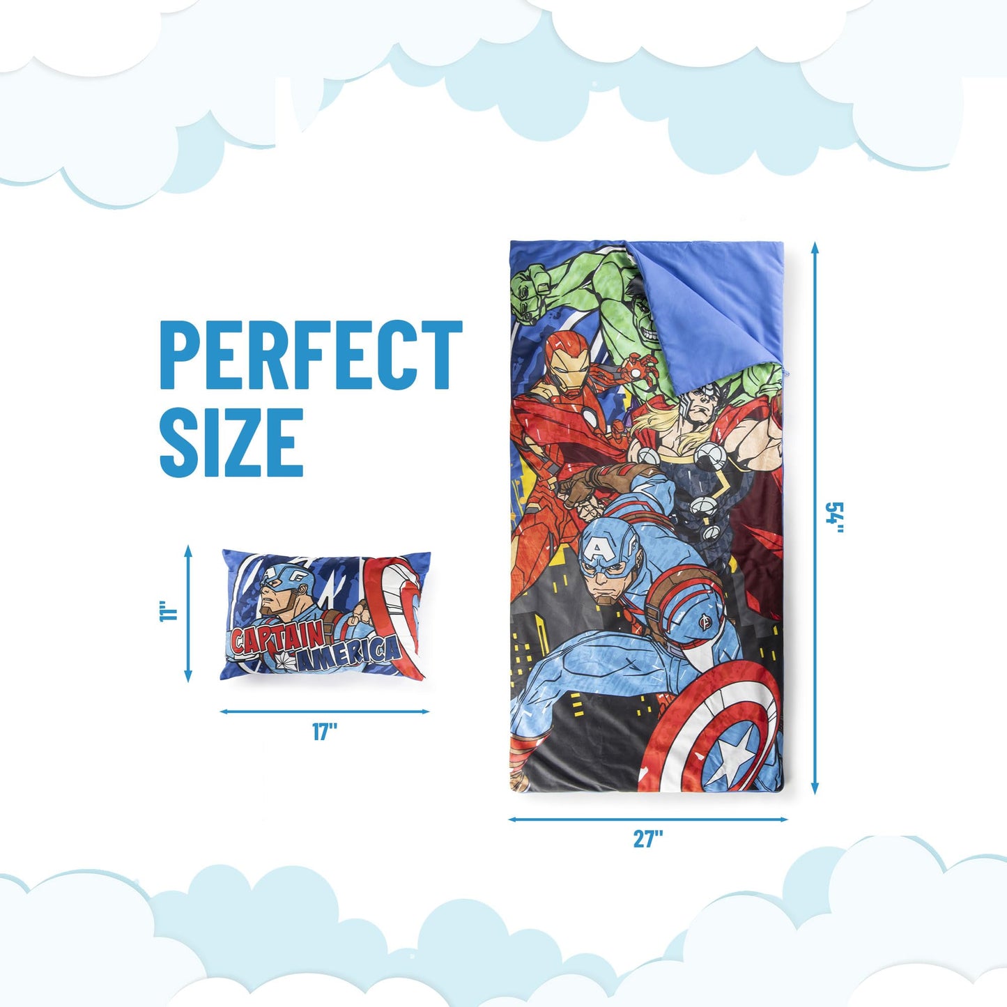 Jay Franco Avengers Slumber Bag & Pillow Set – 54x27 in Nap Mat for Sleepovers
