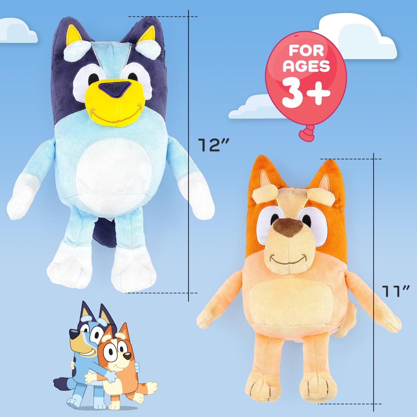 Jay Franco Bluey & Bingo Plush Pillow Buddies (12in) – Super Soft Character Pillows