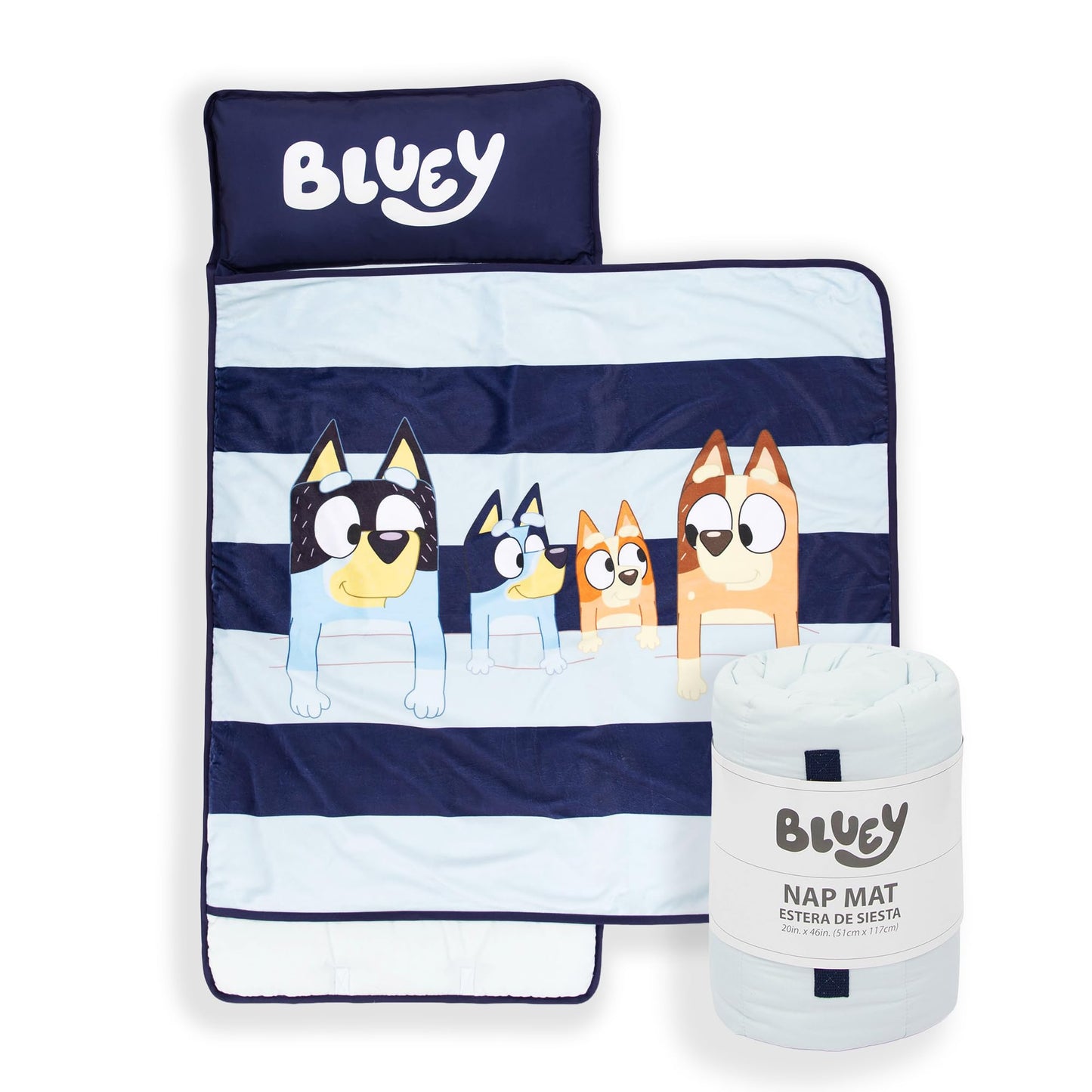 Jay Franco Bluey Nap Mat with Embedded Pillow & Blanket – 46x20 in, Soft Microfiber