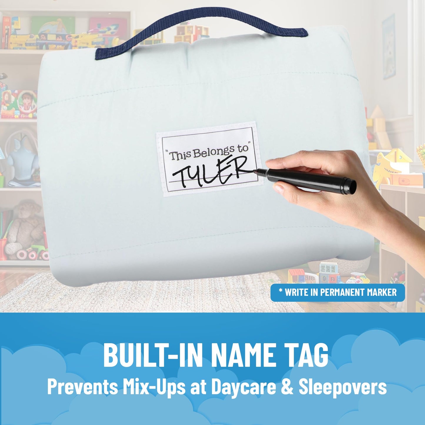 Jay Franco Bluey Nap Mat with Embedded Pillow & Blanket – 46x20 in, Soft Microfiber