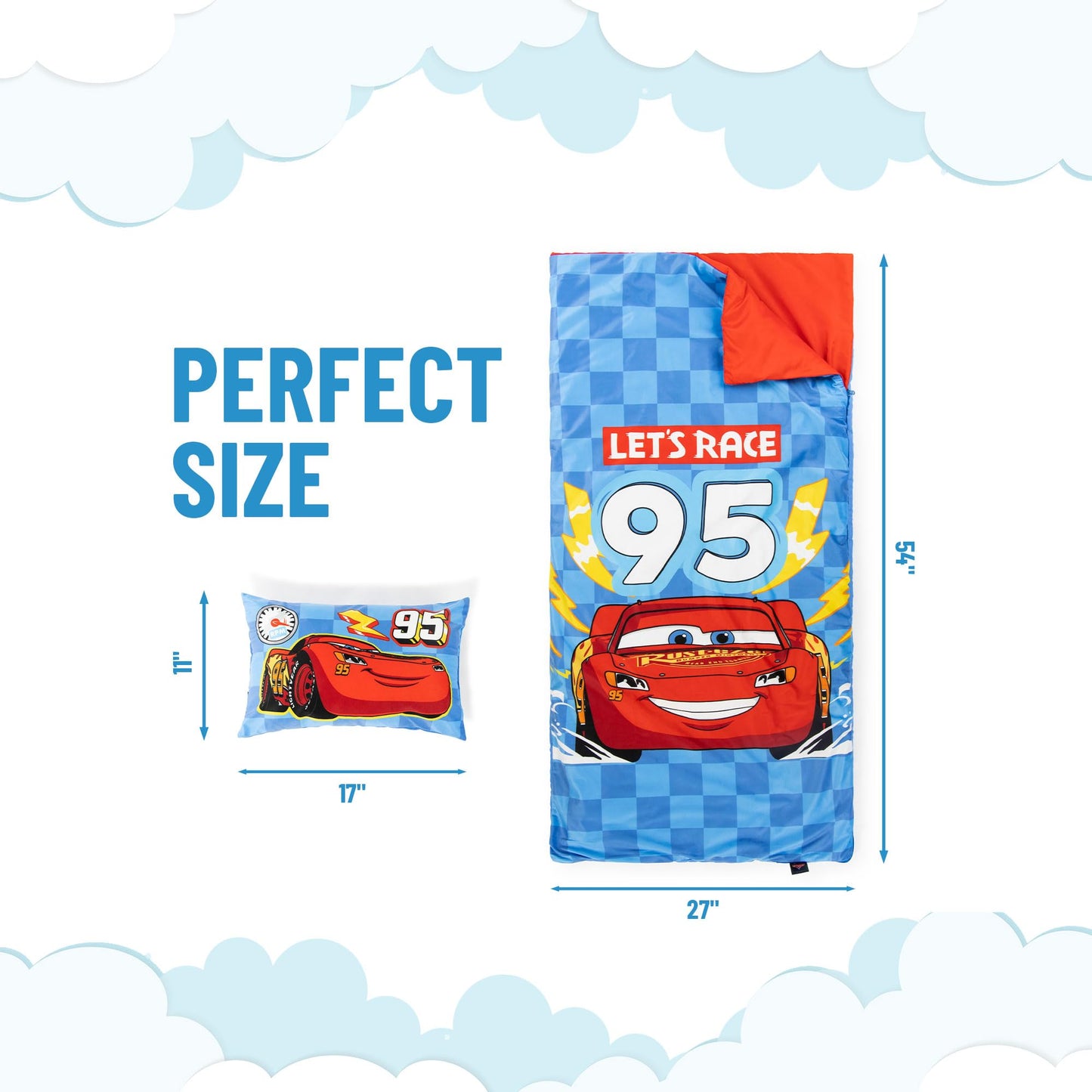 Jay Franco Kids Slumber Bag & Pillow - 54 x 27 Inch Cars Nap Mat for Sleepovers