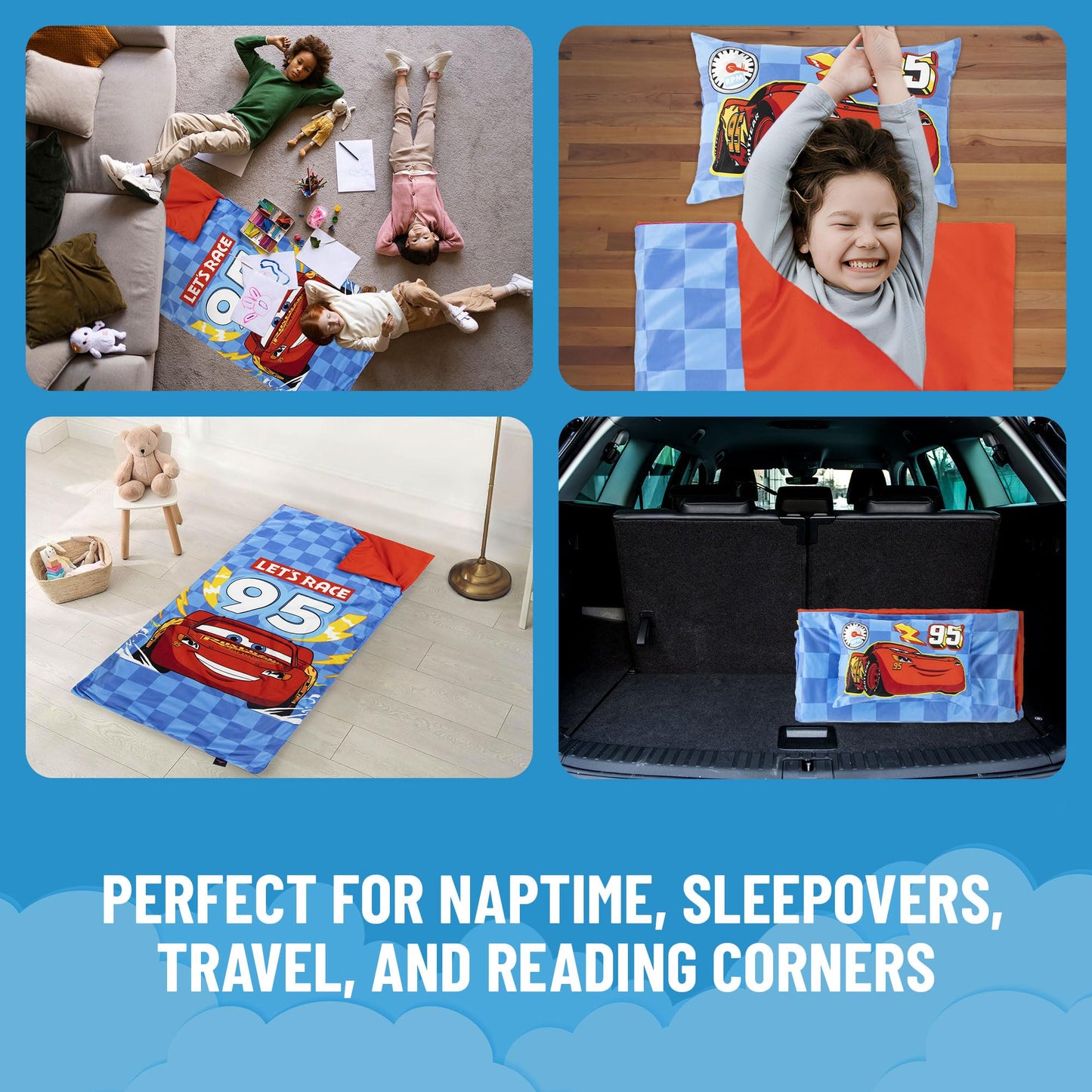 Jay Franco Kids Slumber Bag & Pillow - 54 x 27 Inch Cars Nap Mat for Sleepovers