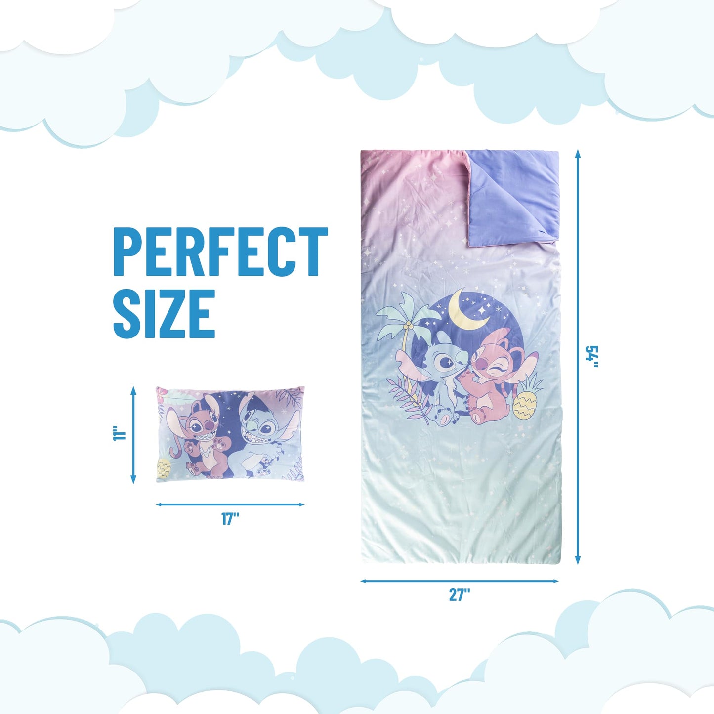 Jay Franco Lilo & Stitch Slumber Bag & Pillow — 54x27in Indoor Sleepovers