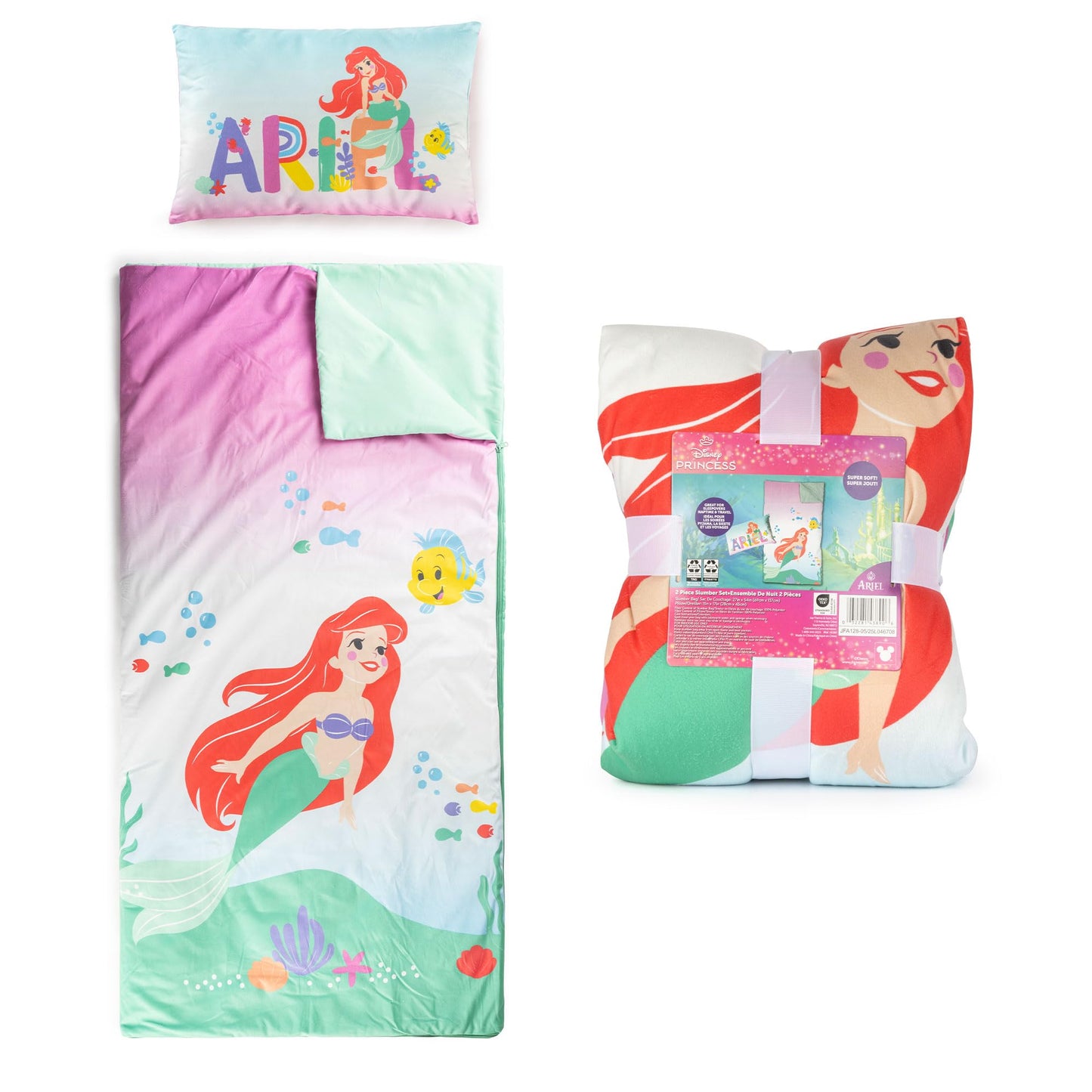 Jay Franco Kids Slumber Bag & Pillow – The Little Mermaid 54in x 27in Nap Mat for Sleepovers