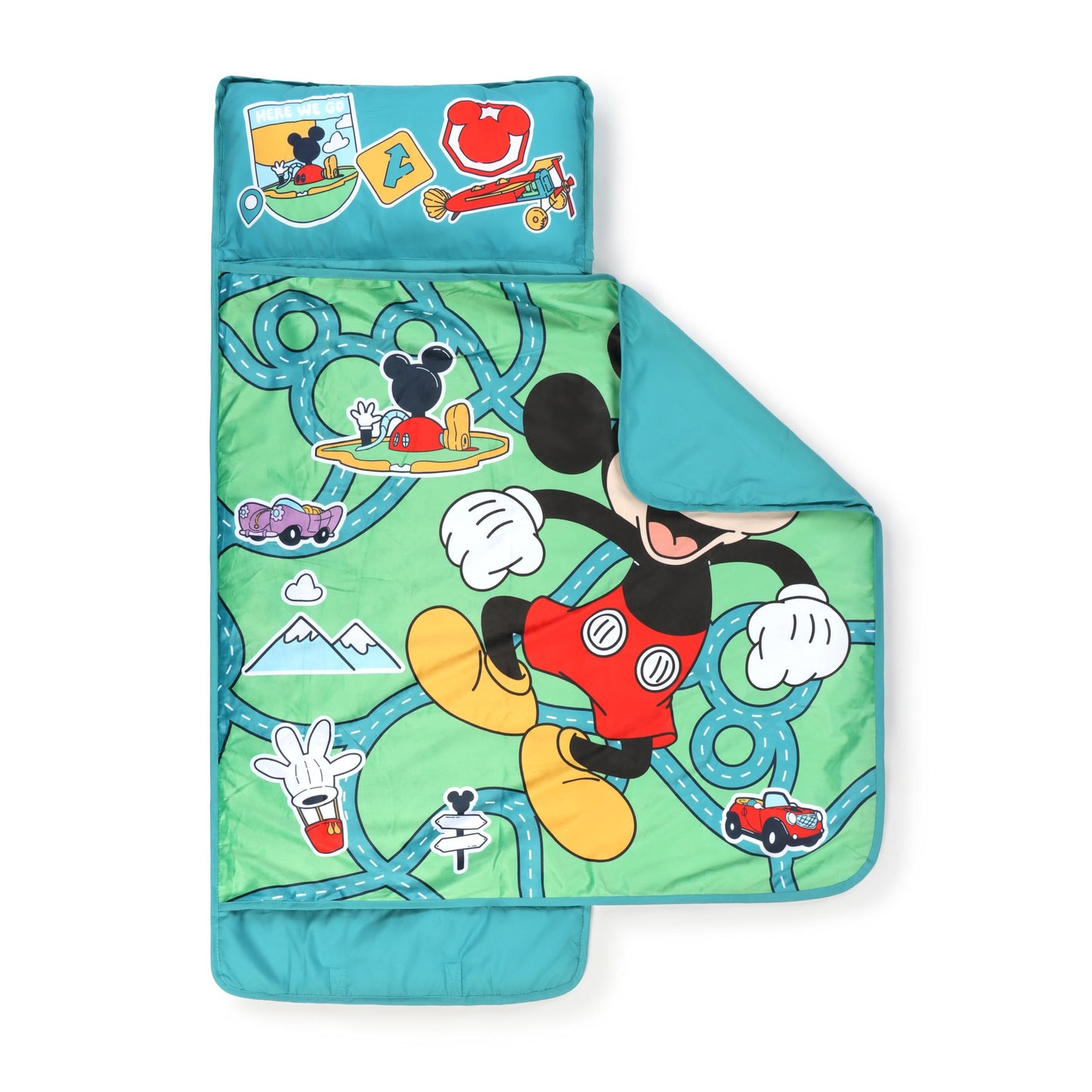 Jay Franco Mickey Mouse Nap Mat – Embedded Pillow & Blanket, 46x20 in, Green