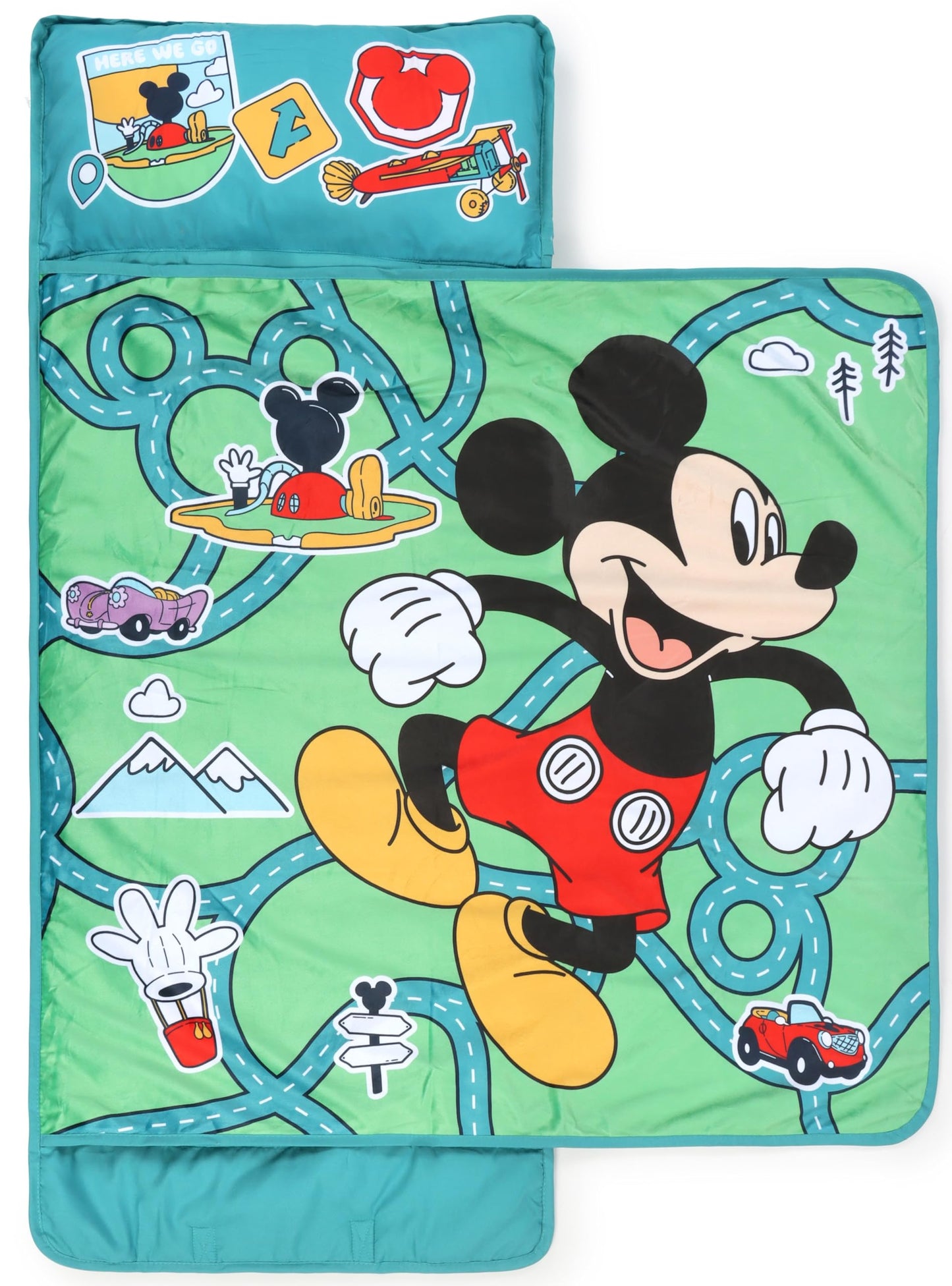 Jay Franco Mickey Mouse Nap Mat – Embedded Pillow & Blanket, 46x20 in, Green