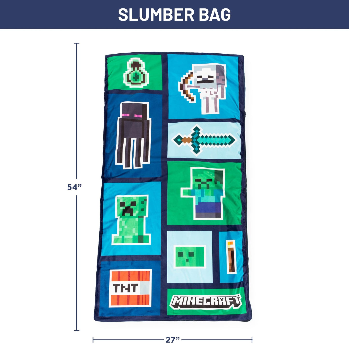 Jay Franco Minecraft Creeper 3-Piece Sleepover Set | Slumber Bag, Pillow & Eye Mask