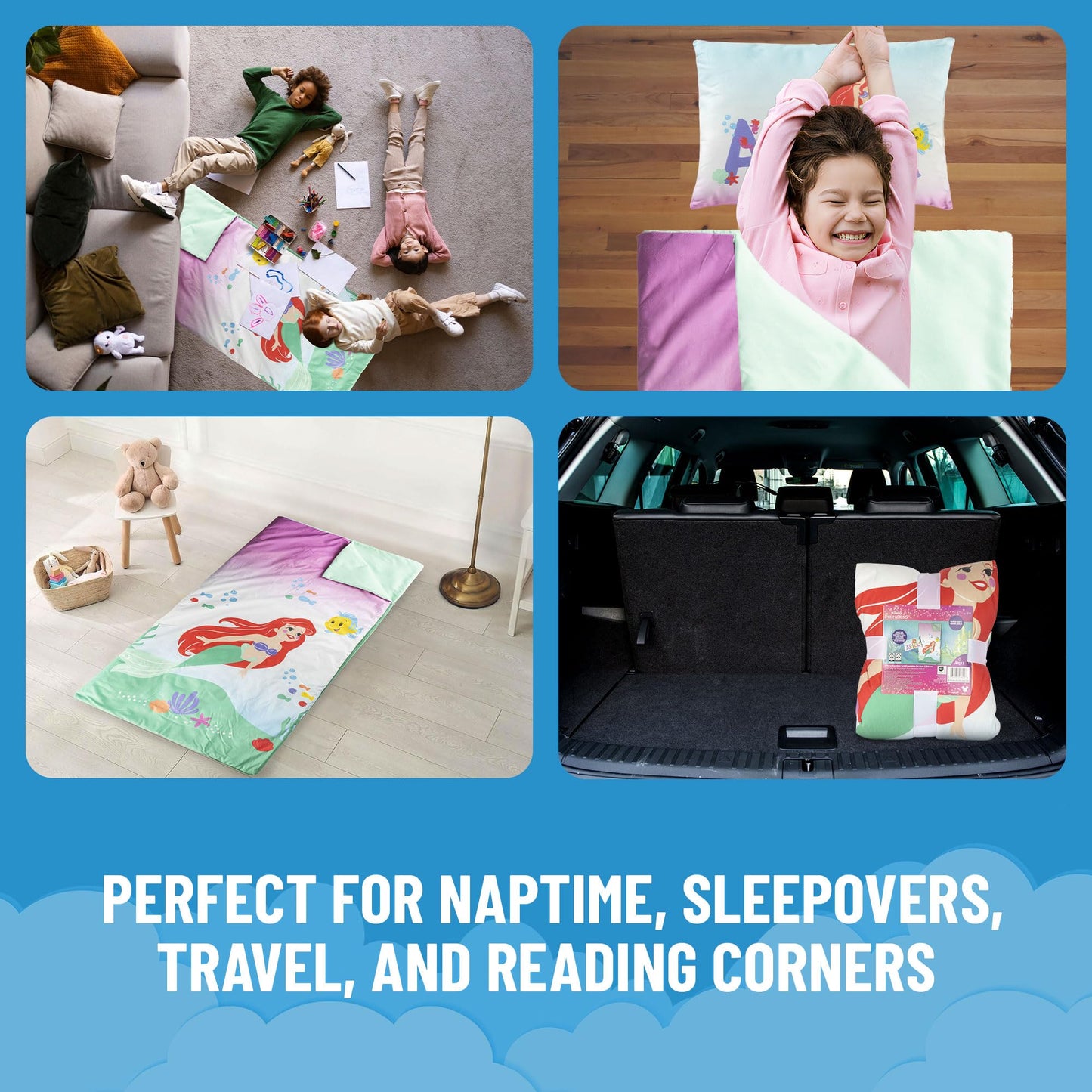 Jay Franco Kids Slumber Bag & Pillow – The Little Mermaid 54in x 27in Nap Mat for Sleepovers