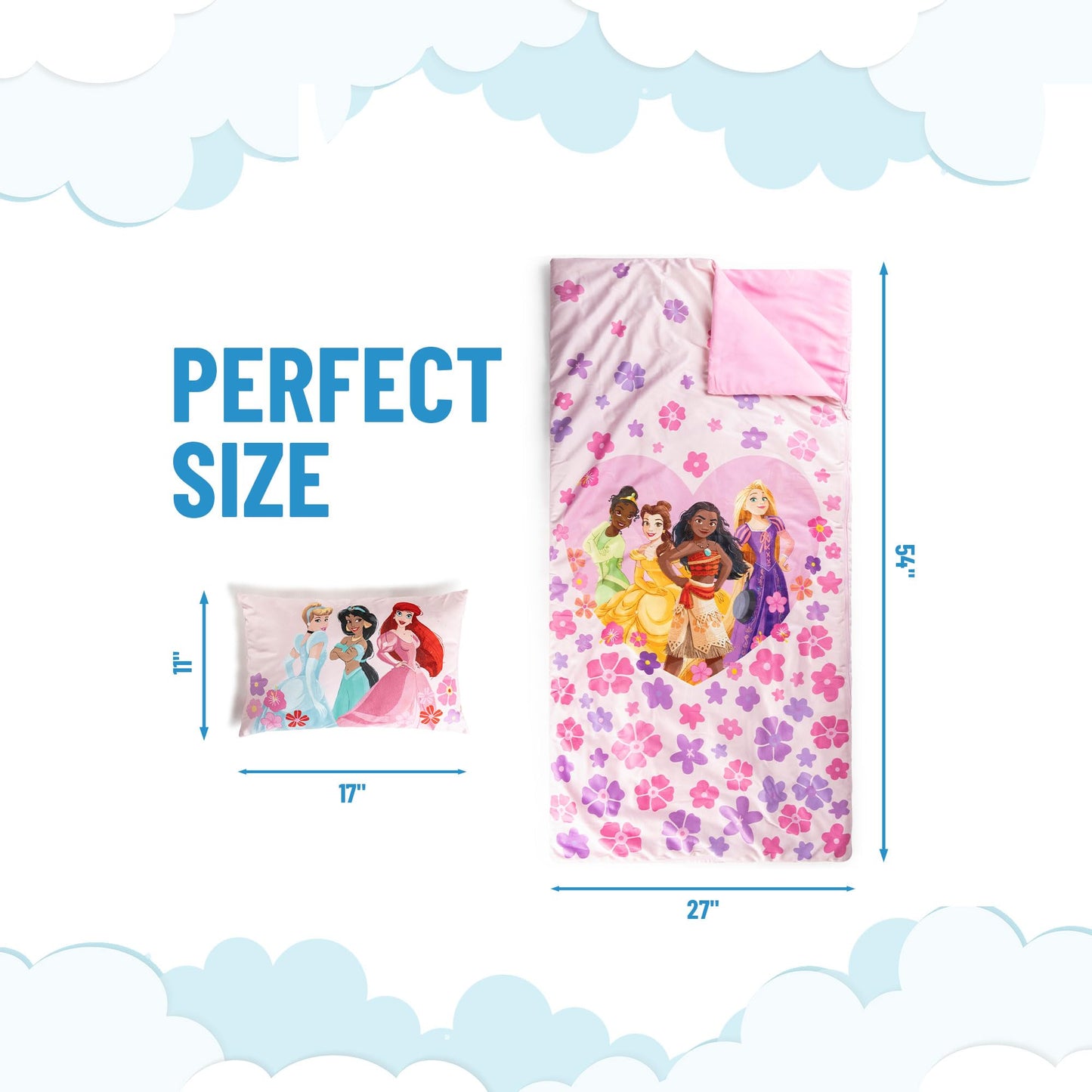 Jay Franco Princess Slumber Bag & Pillow – 54 x 27 Inch Indoor Sleepover Set