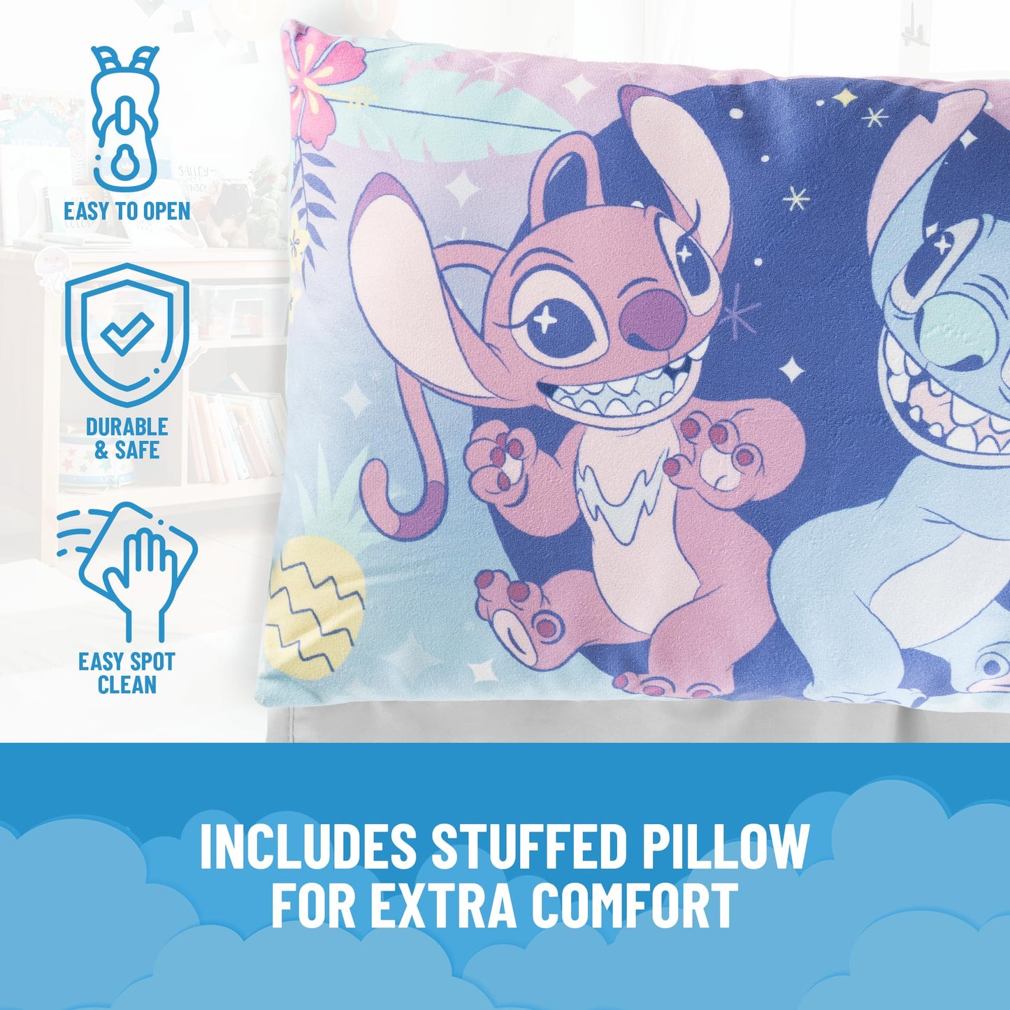Jay Franco Lilo & Stitch Slumber Bag & Pillow — 54x27in Indoor Sleepovers