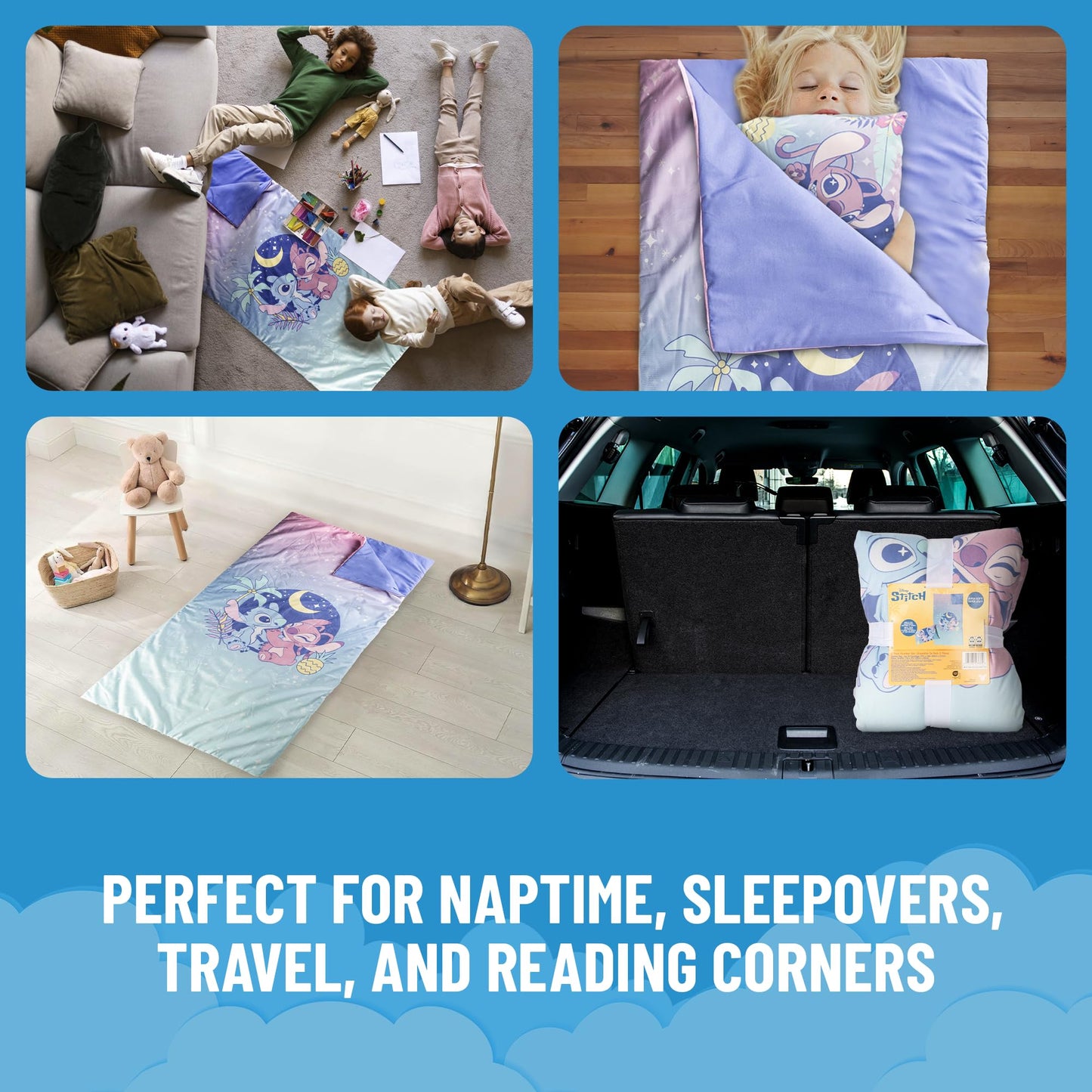 Jay Franco Lilo & Stitch Slumber Bag & Pillow — 54x27in Indoor Sleepovers