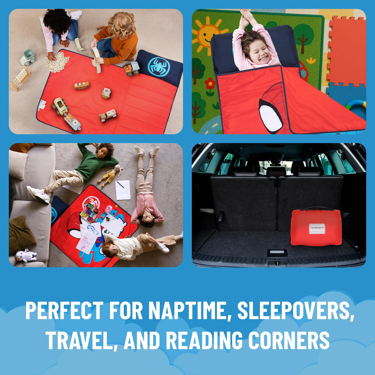 Jay Franco Spiderman Nap Mat with Embedded Pillow & Blanket – 46x20 Microfiber Sleep Sack with Name Tag & Carry Handle (Red)