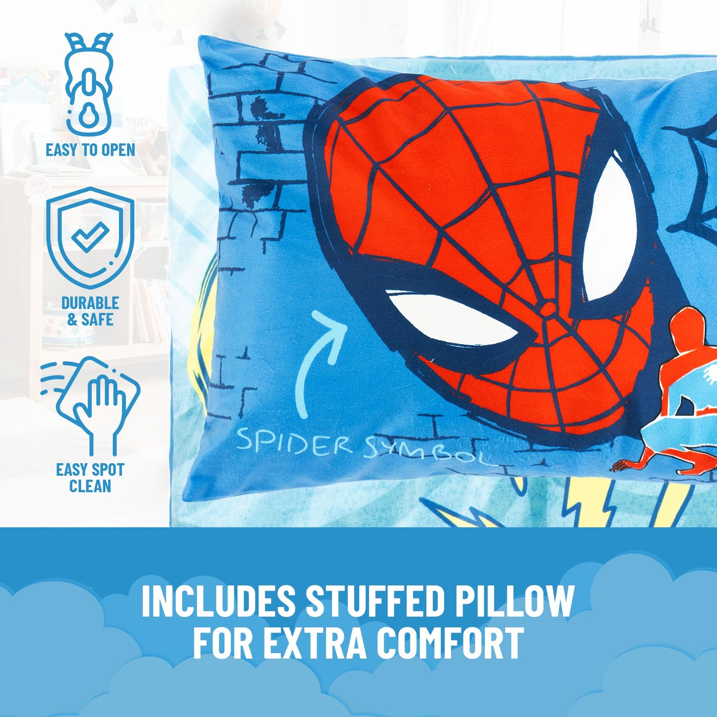 Jay Franco Spiderman Slumber Bag & Pillow Set — 54x27 in Indoor Sleepover Kit